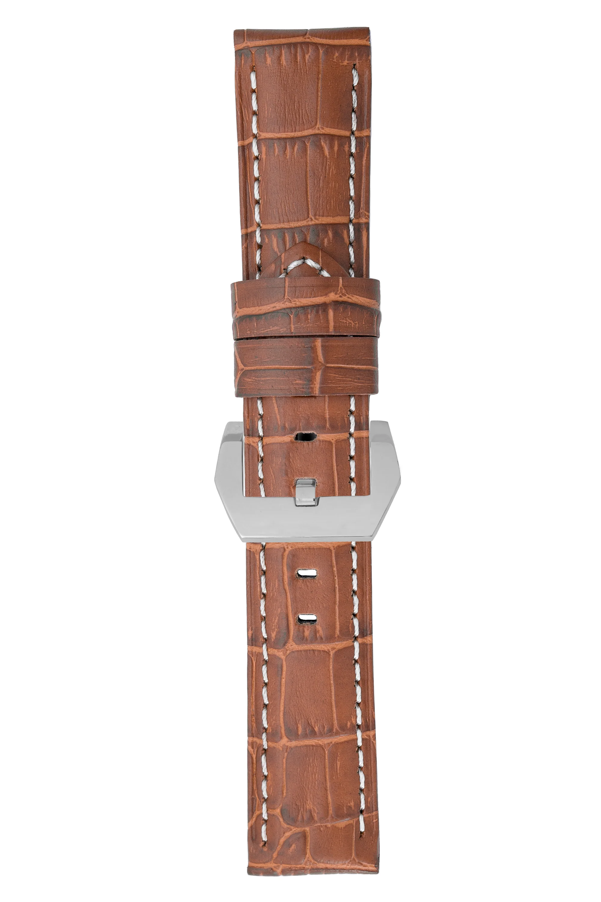 Panerai-Style Alligator-Embossed Watch Strap in BROWN / WHITE - Image 9
