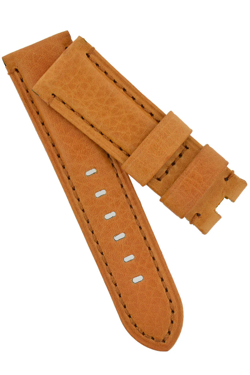 Panerai-Style Vintage Leather Deployment Watch Strap in GOLD BROWN - Image 3