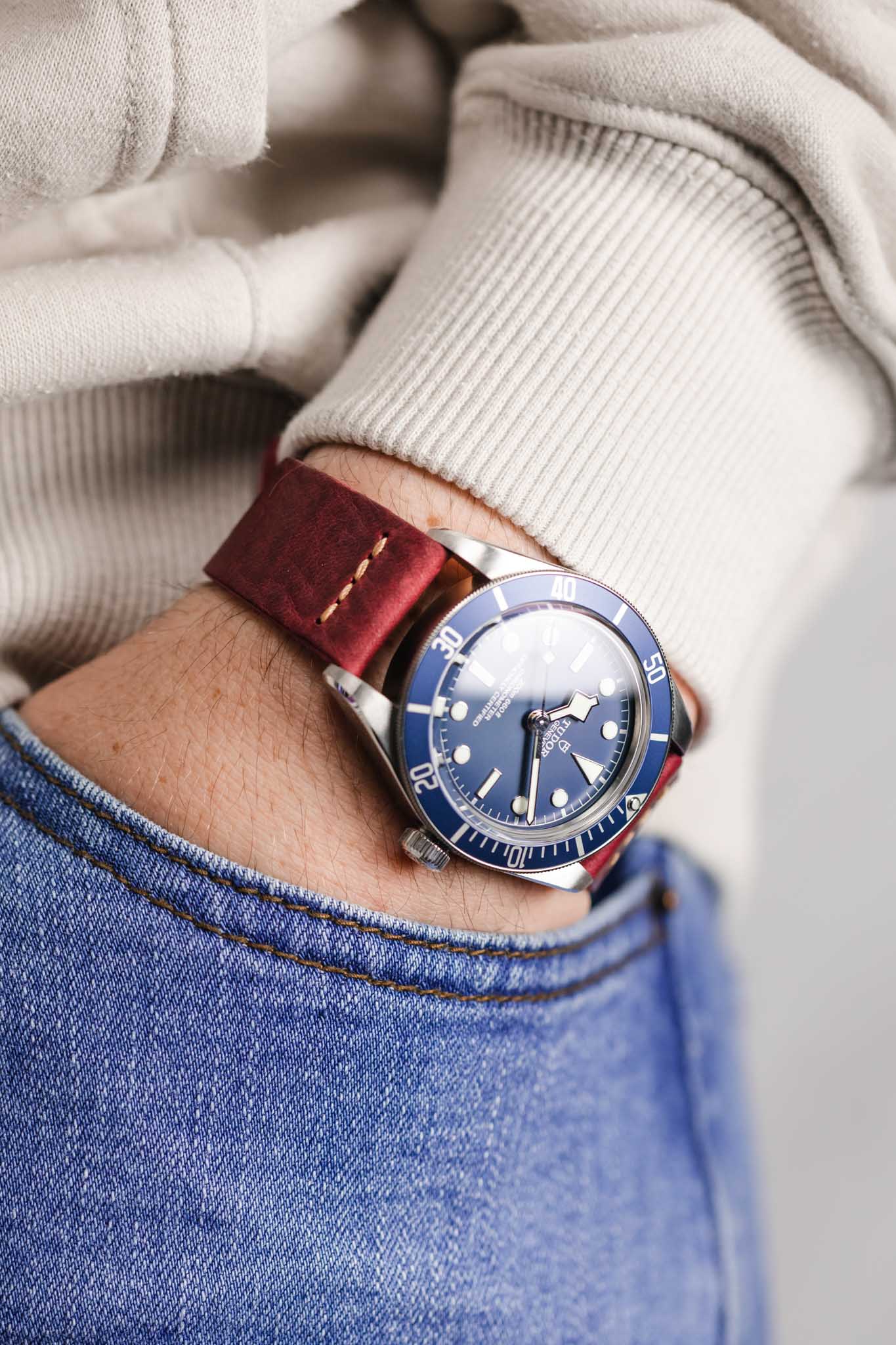 Pebro ARTISAN Leather Watch Strap in BURGUNDY - Image 5