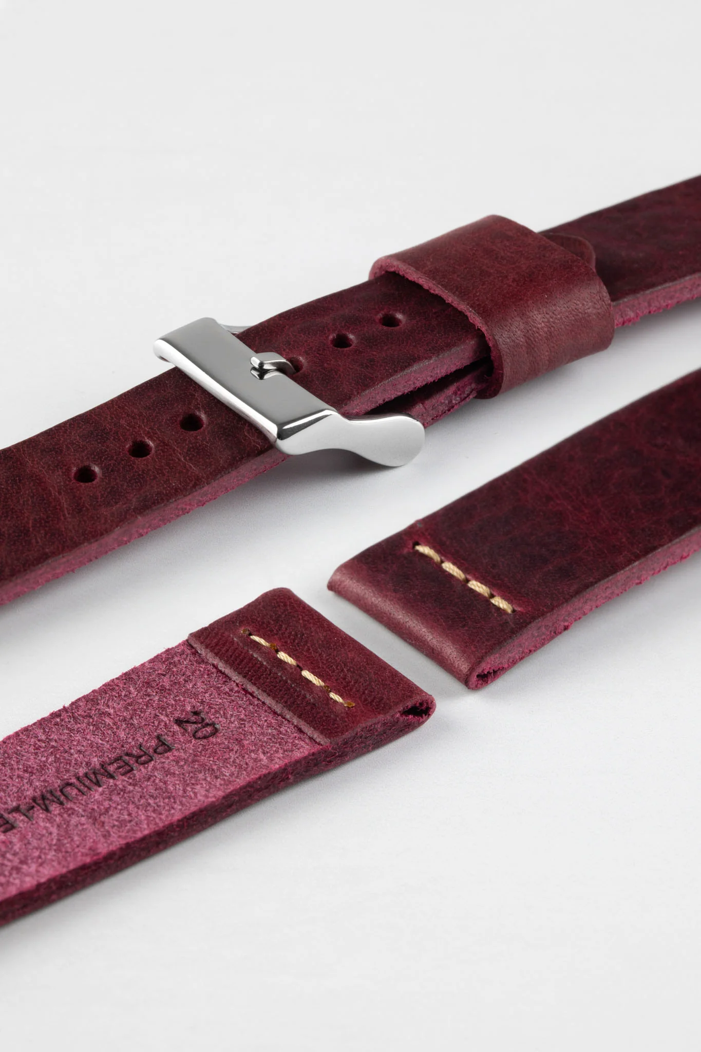 Pebro ARTISAN Leather Watch Strap in BURGUNDY - Image 6