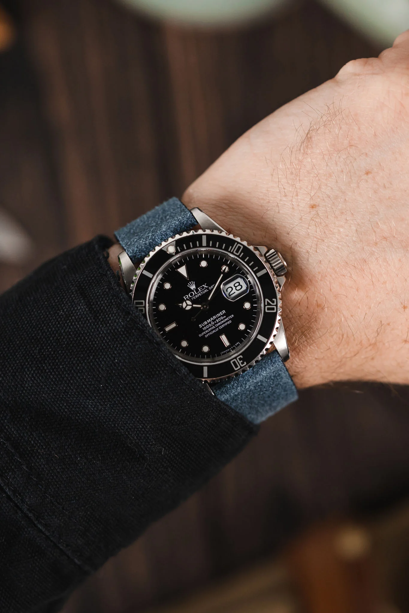 Pebro BARBOUR Waxed Calfskin Leather Watch Strap in BLUE - Image 2