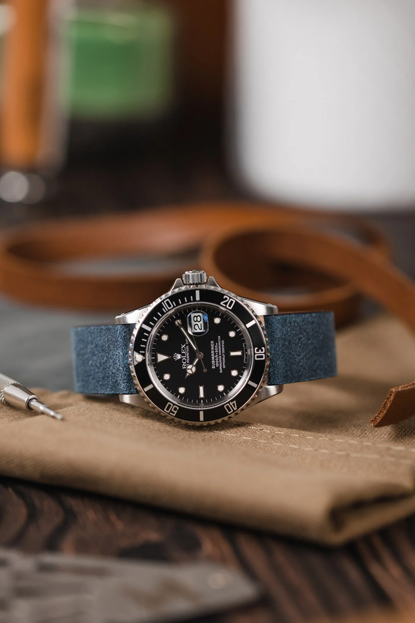 Pebro BARBOUR Waxed Calfskin Leather Watch Strap in BLUE - Image 4
