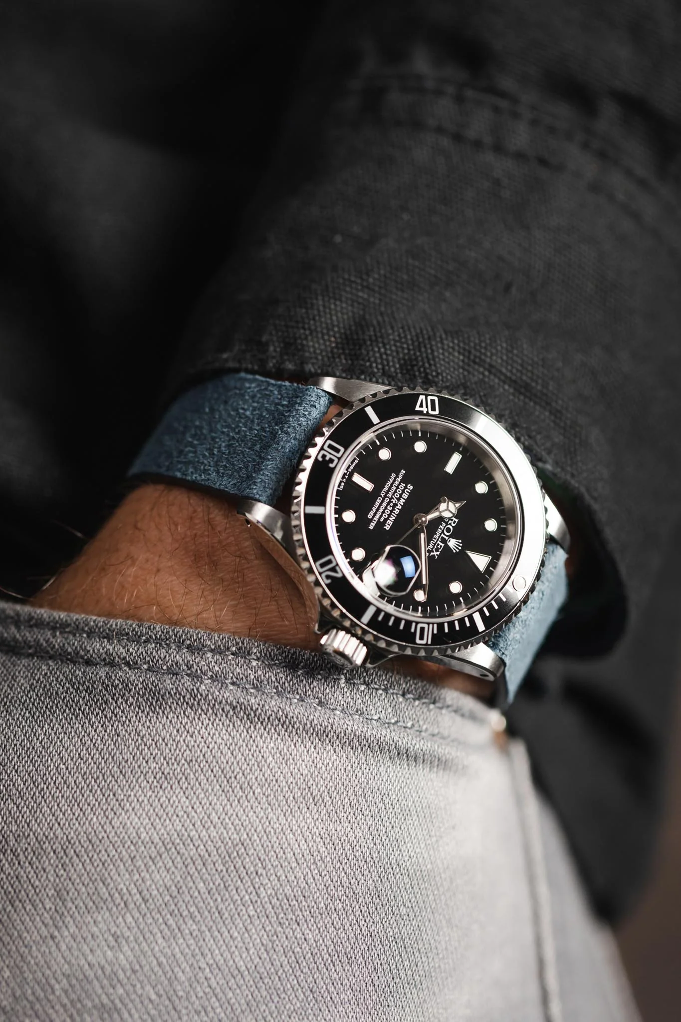 Pebro BARBOUR Waxed Calfskin Leather Watch Strap in BLUE - Image 6