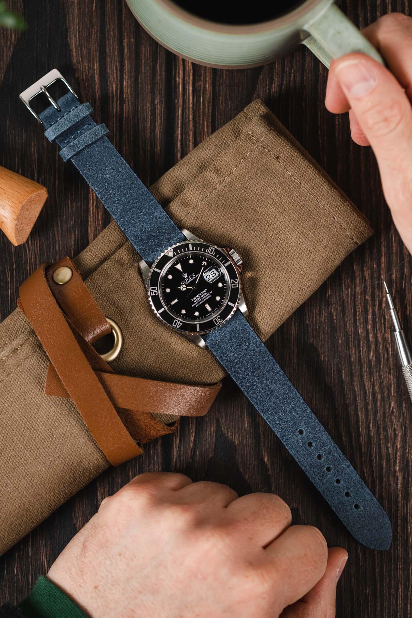 Pebro BARBOUR Waxed Calfskin Leather Watch Strap in BLUE - Image 8
