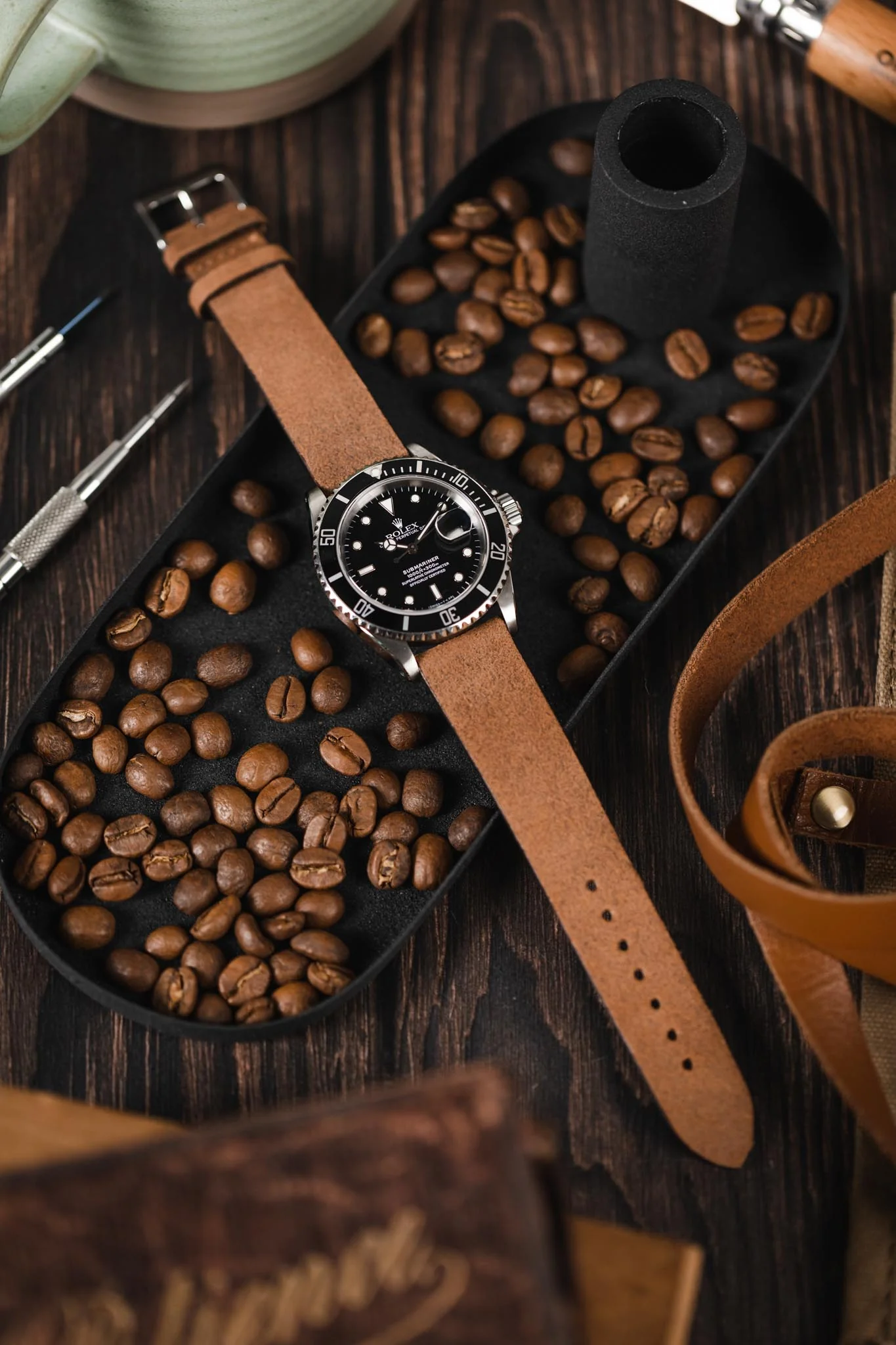 Pebro BARBOUR Waxed Calfskin Leather Watch Strap in MUSTARD BROWN - Image 4