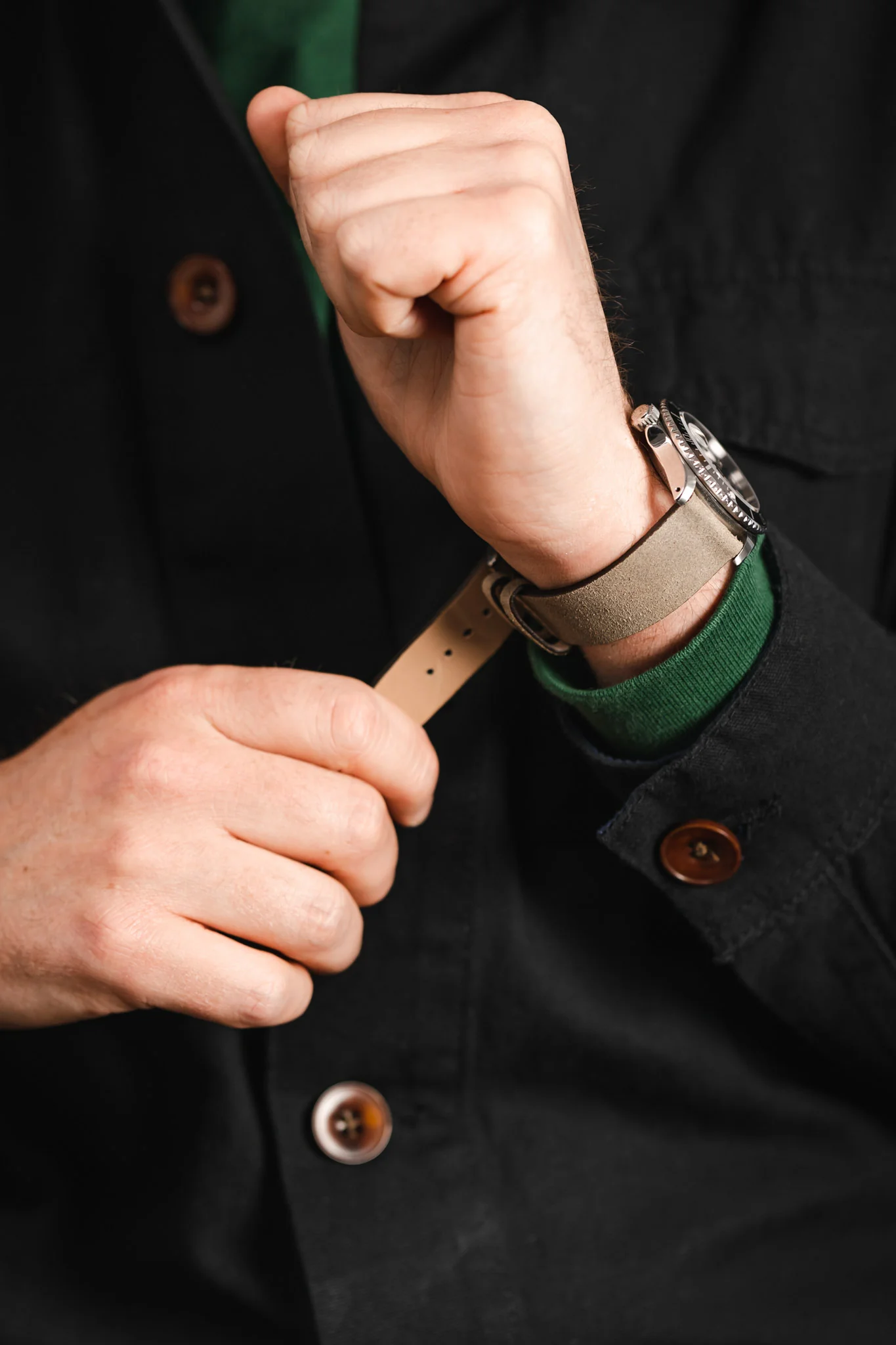 Pebro BARBOUR Waxed Calfskin Leather Watch Strap in STONE GREY - Image 6