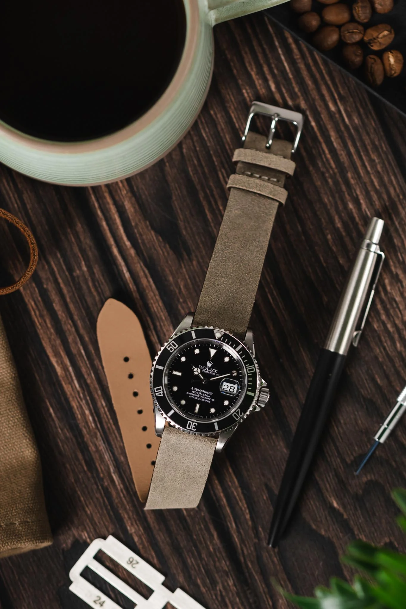Pebro BARBOUR Waxed Calfskin Leather Watch Strap in STONE GREY - Image 8
