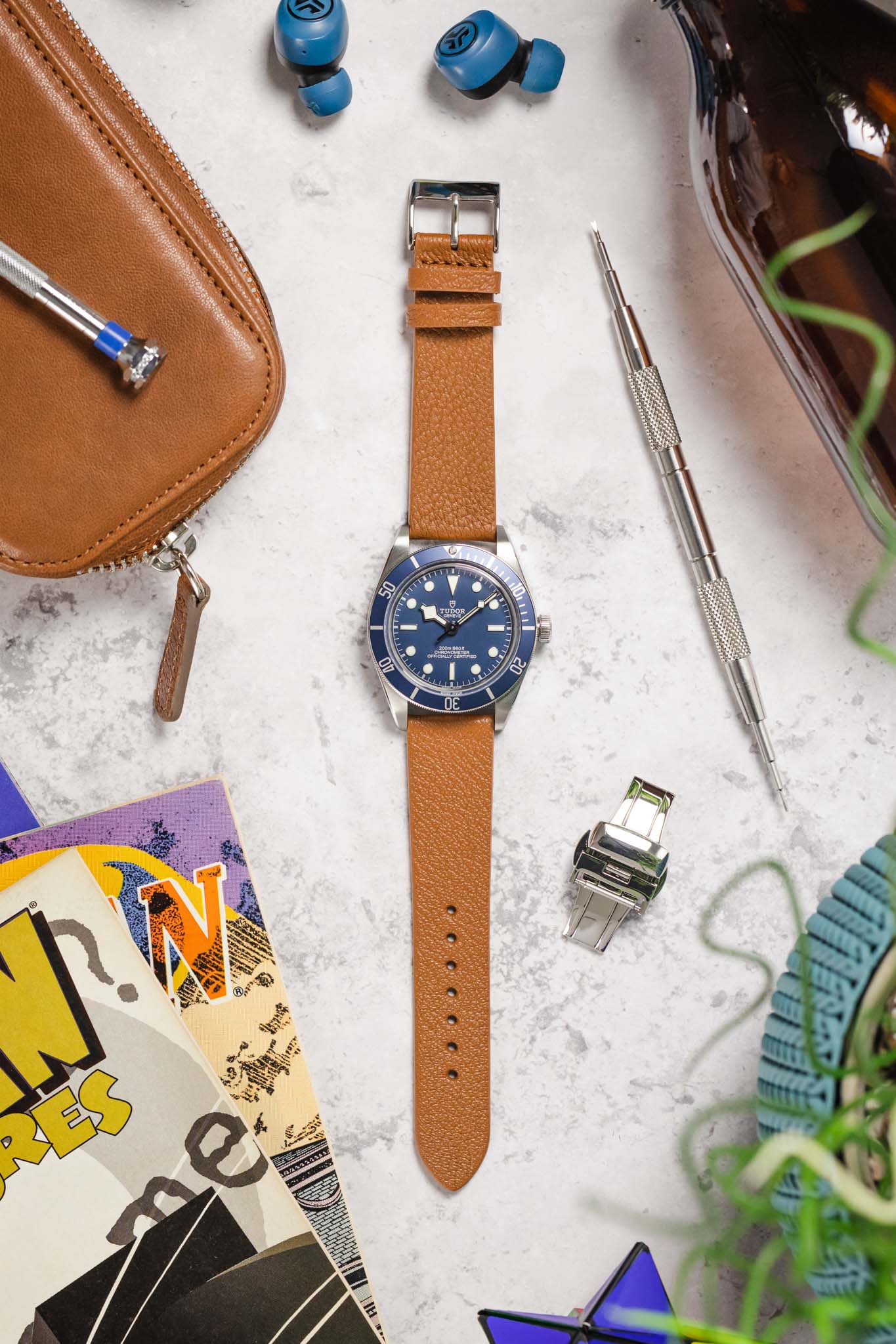 Pebro BILLY Genuine Goatskin Leather Watch Strap in MID BROWN - Image 7