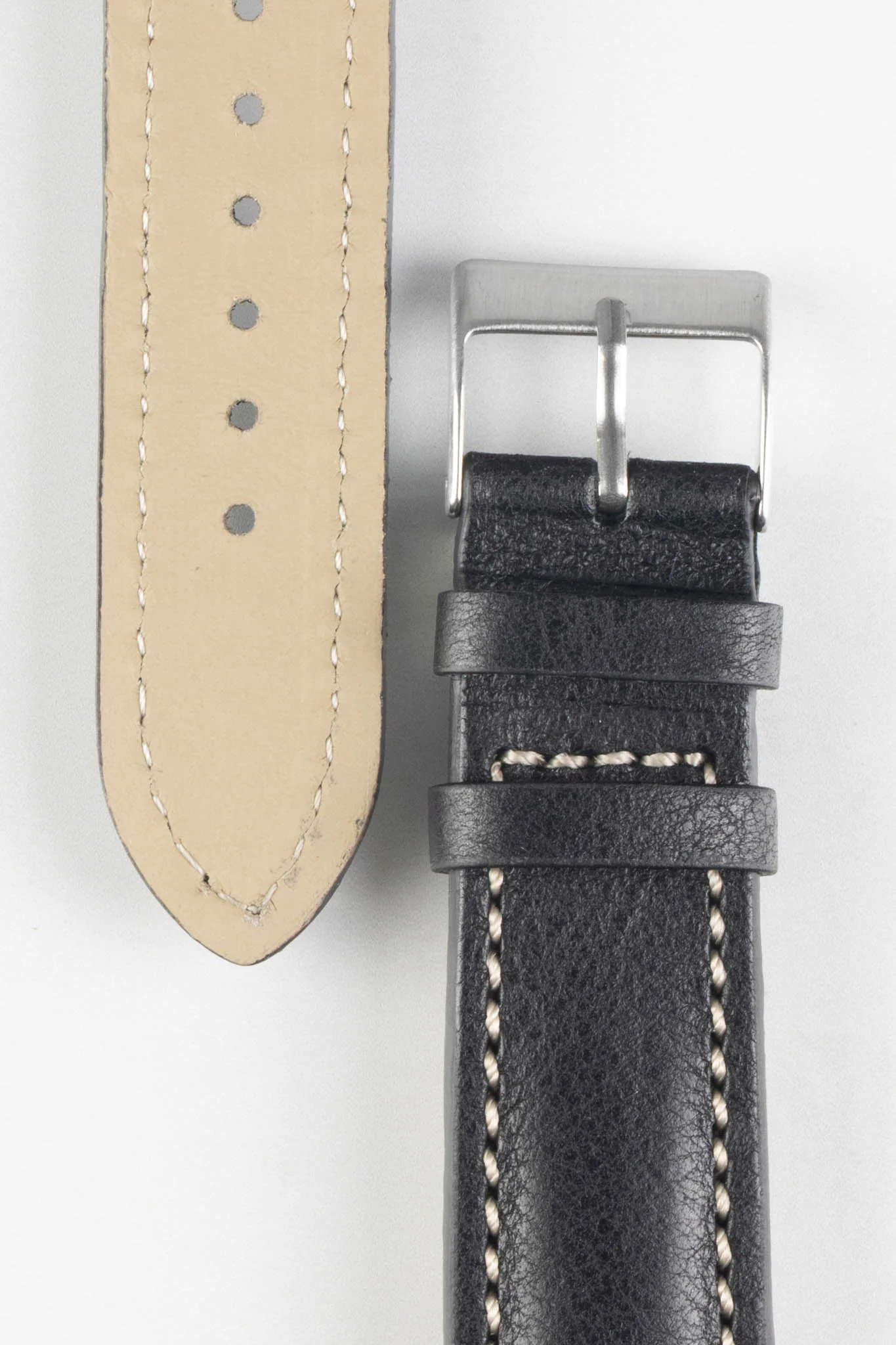Pebro CADW DISTRESSED Padded Vintage Leather Watch Strap in BLACK - Image 2