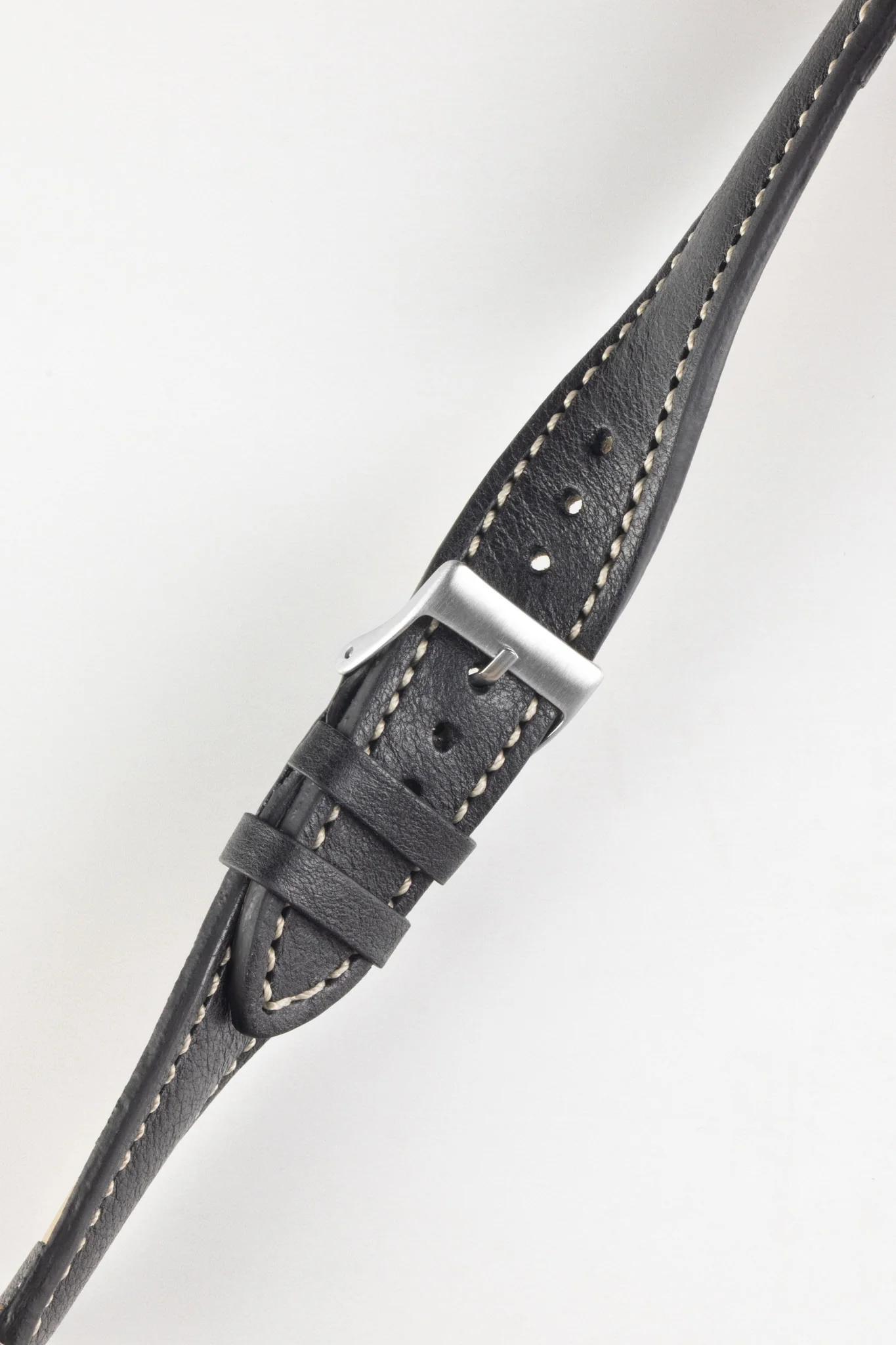 Pebro CADW DISTRESSED Padded Vintage Leather Watch Strap in BLACK - Image 3