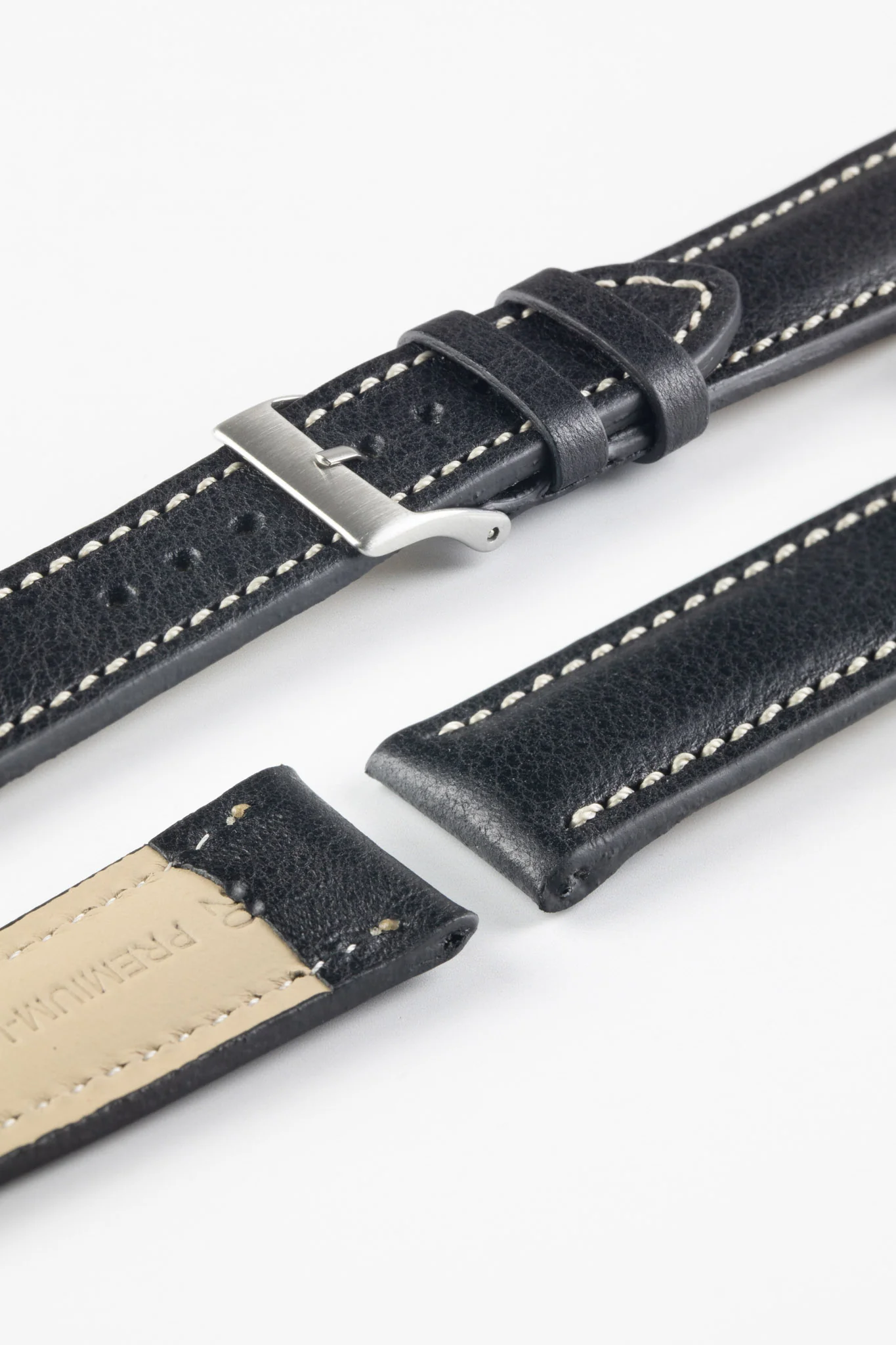 Pebro CADW DISTRESSED Padded Vintage Leather Watch Strap in BLACK - Image 4