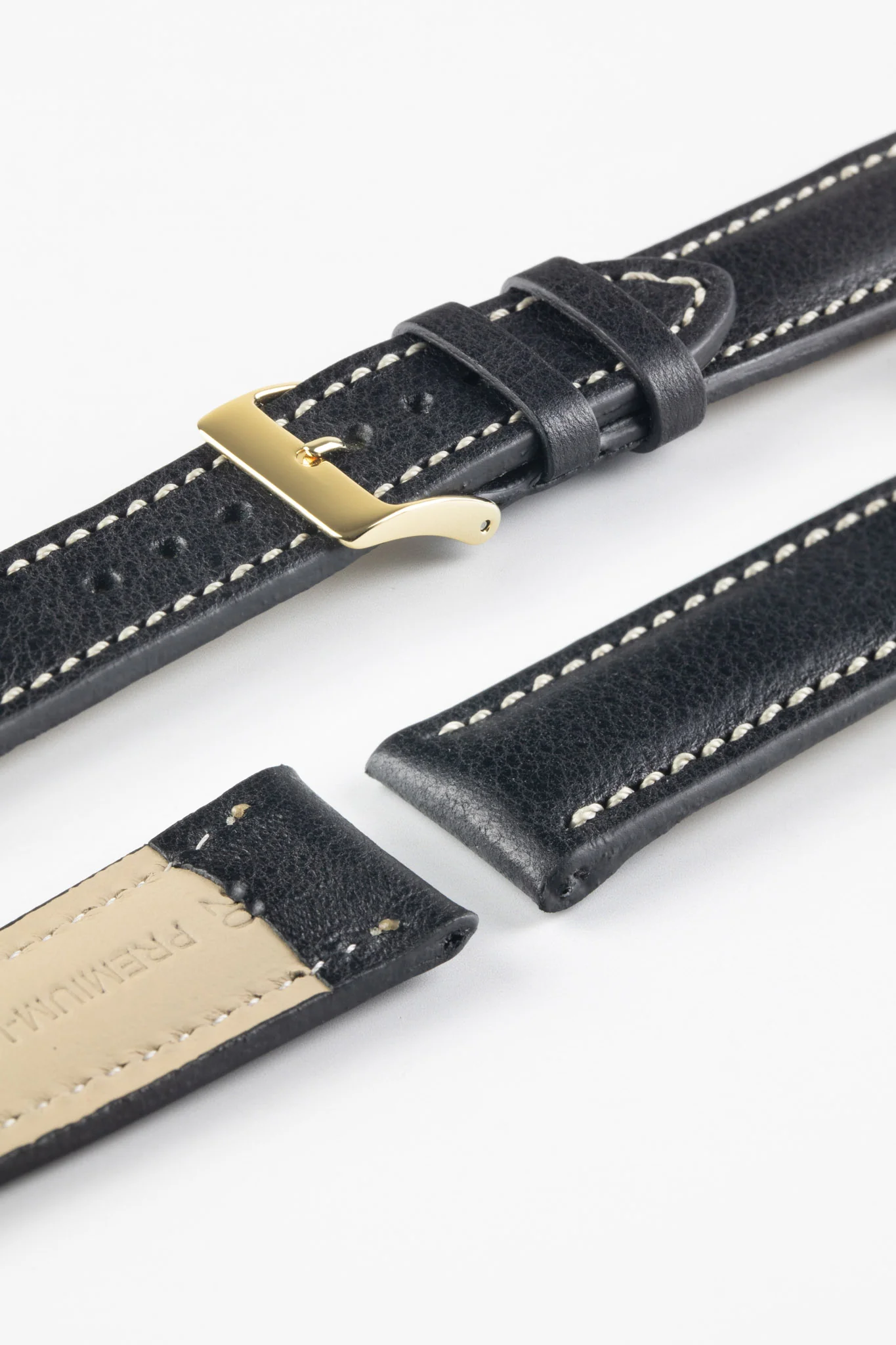 Pebro CADW DISTRESSED Padded Vintage Leather Watch Strap in BLACK - Image 5