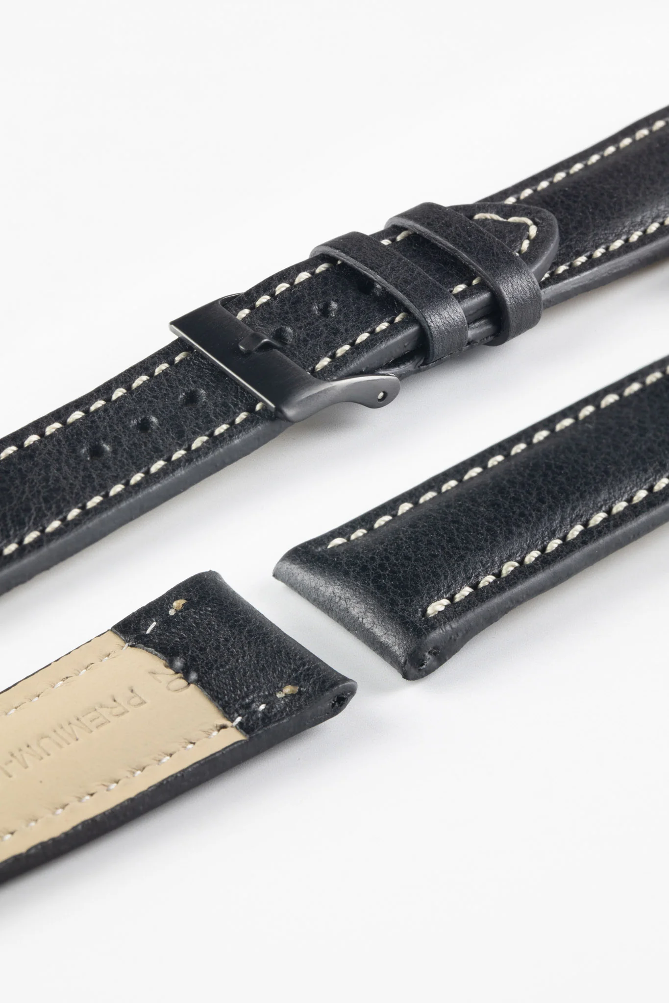 Pebro CADW DISTRESSED Padded Vintage Leather Watch Strap in BLACK - Image 6