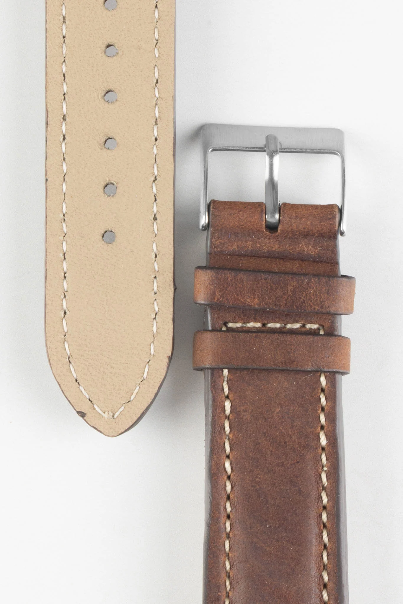 Pebro CADW DISTRESSED Padded Vintage Leather Watch Strap in CHESTNUT BROWN - Image 2