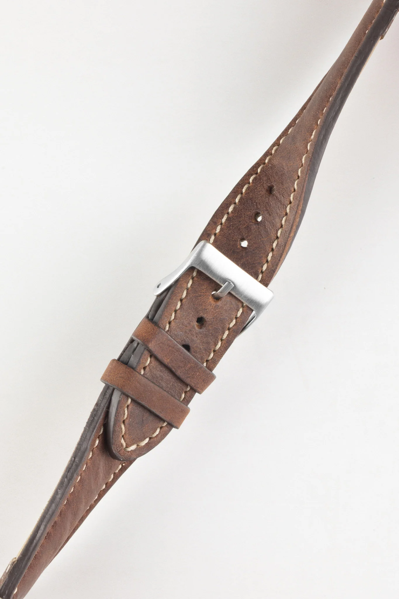 Pebro CADW DISTRESSED Padded Vintage Leather Watch Strap in CHESTNUT BROWN - Image 3