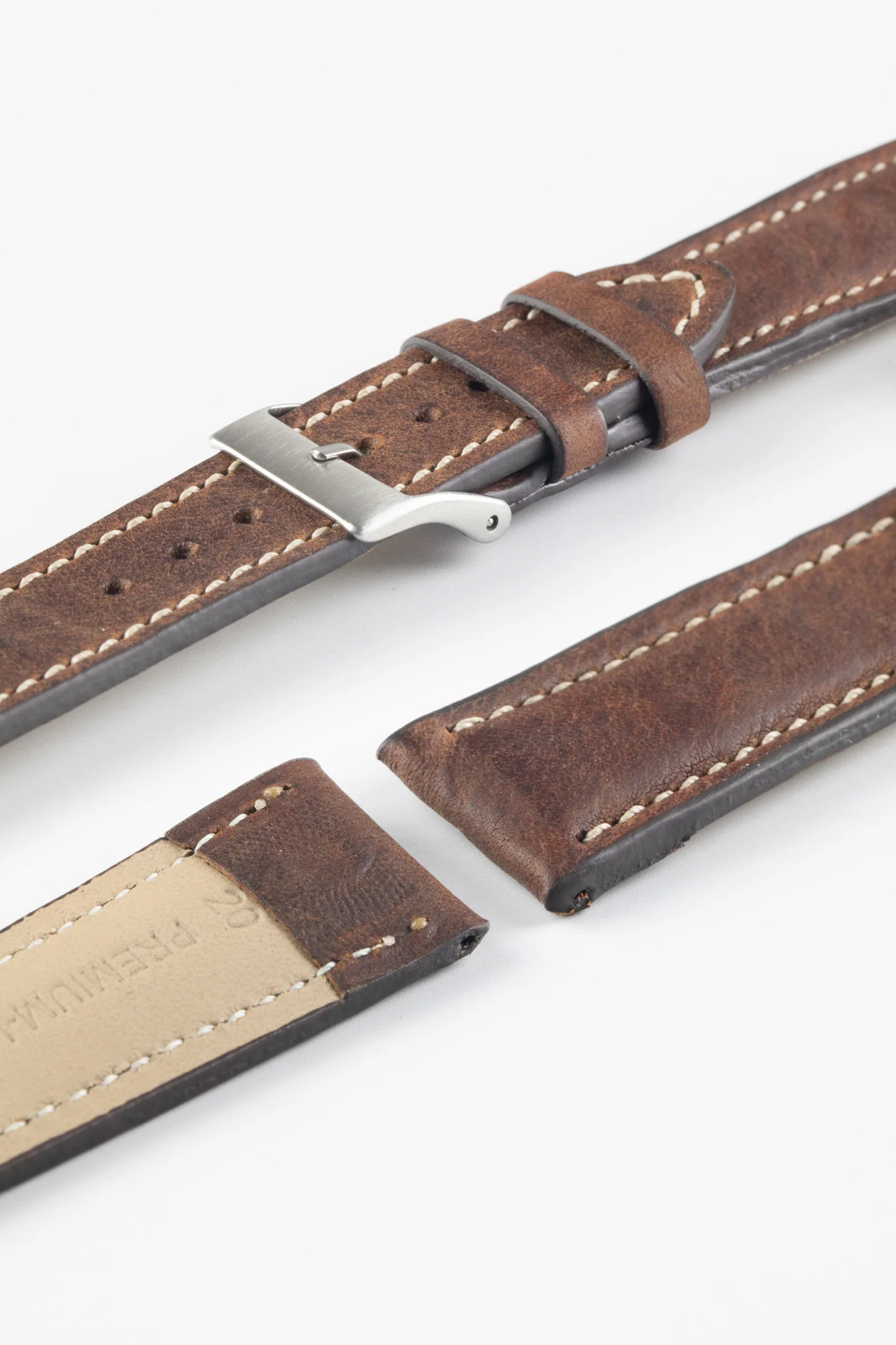 Pebro CADW DISTRESSED Padded Vintage Leather Watch Strap in CHESTNUT BROWN - Image 4