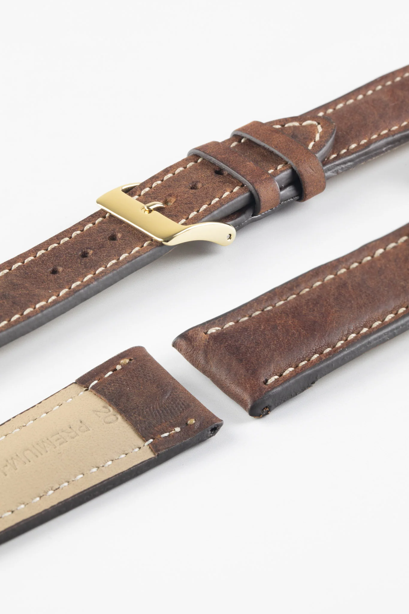 Pebro CADW DISTRESSED Padded Vintage Leather Watch Strap in CHESTNUT BROWN - Image 5