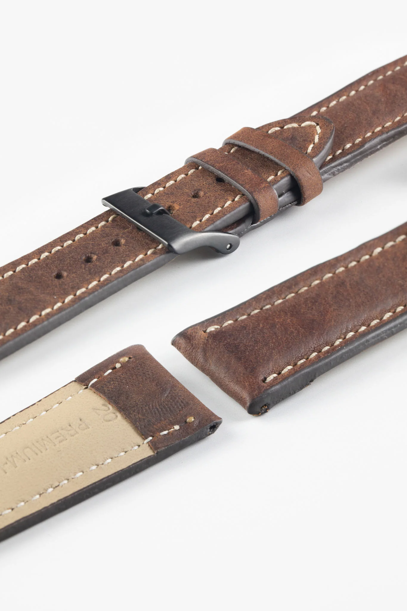 Pebro CADW DISTRESSED Padded Vintage Leather Watch Strap in CHESTNUT BROWN - Image 6
