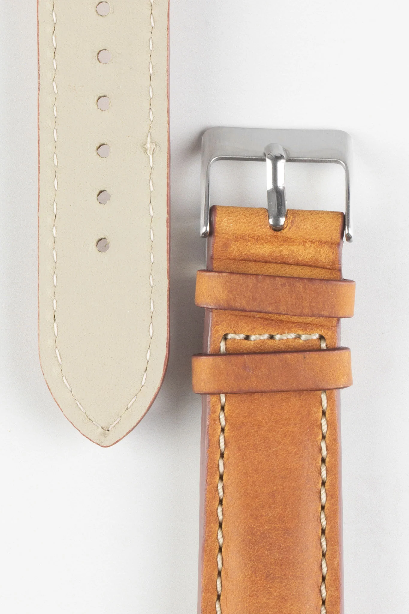 Pebro CADW DISTRESSED Padded Vintage Leather Watch Strap in COGNAC - Image 2
