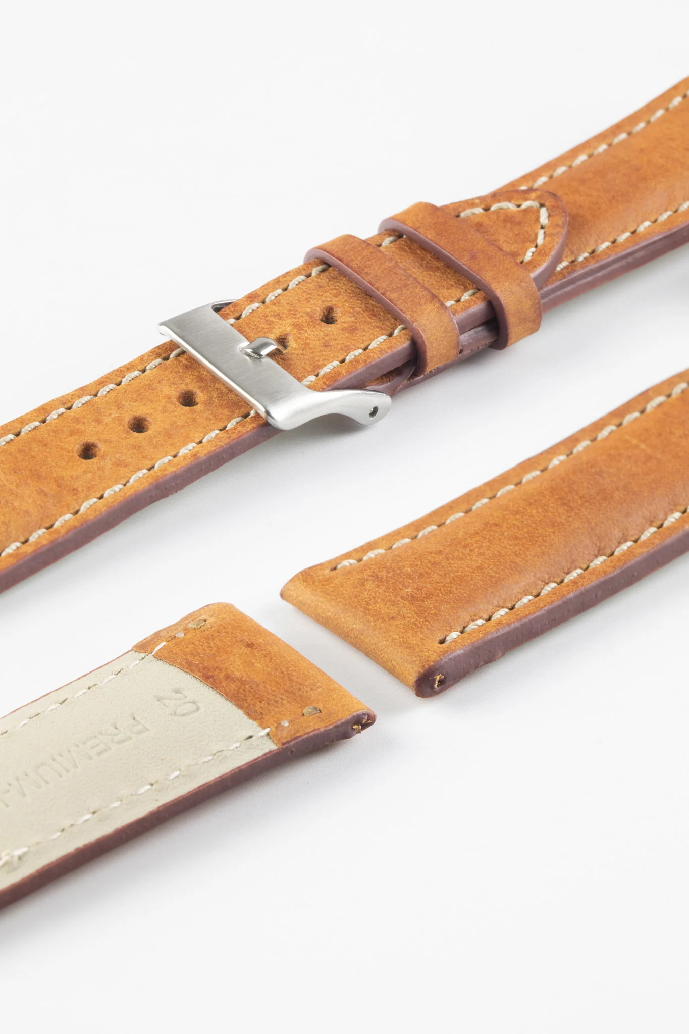 Pebro CADW DISTRESSED Padded Vintage Leather Watch Strap in COGNAC - Image 4