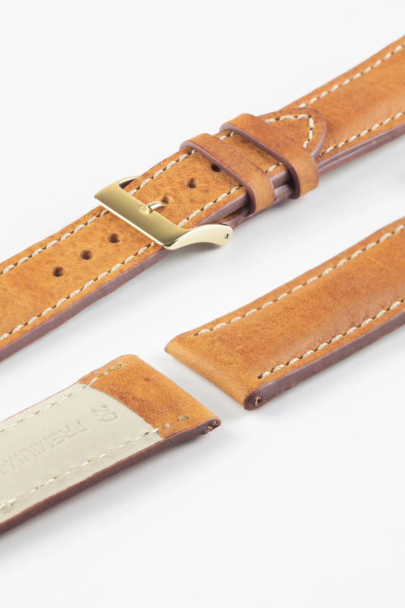 Pebro CADW DISTRESSED Padded Vintage Leather Watch Strap in COGNAC - Image 5