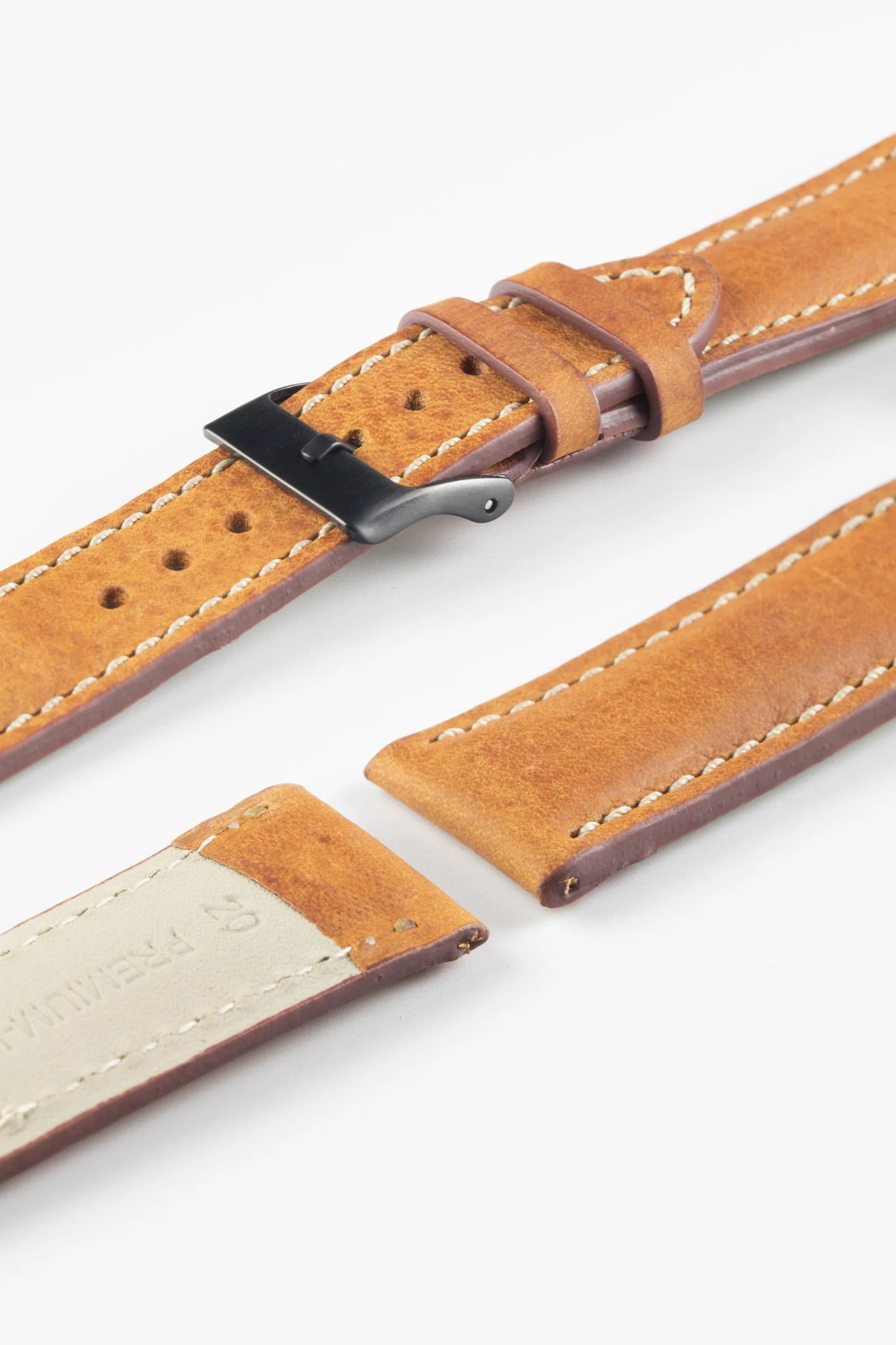 Pebro CADW DISTRESSED Padded Vintage Leather Watch Strap in COGNAC - Image 6