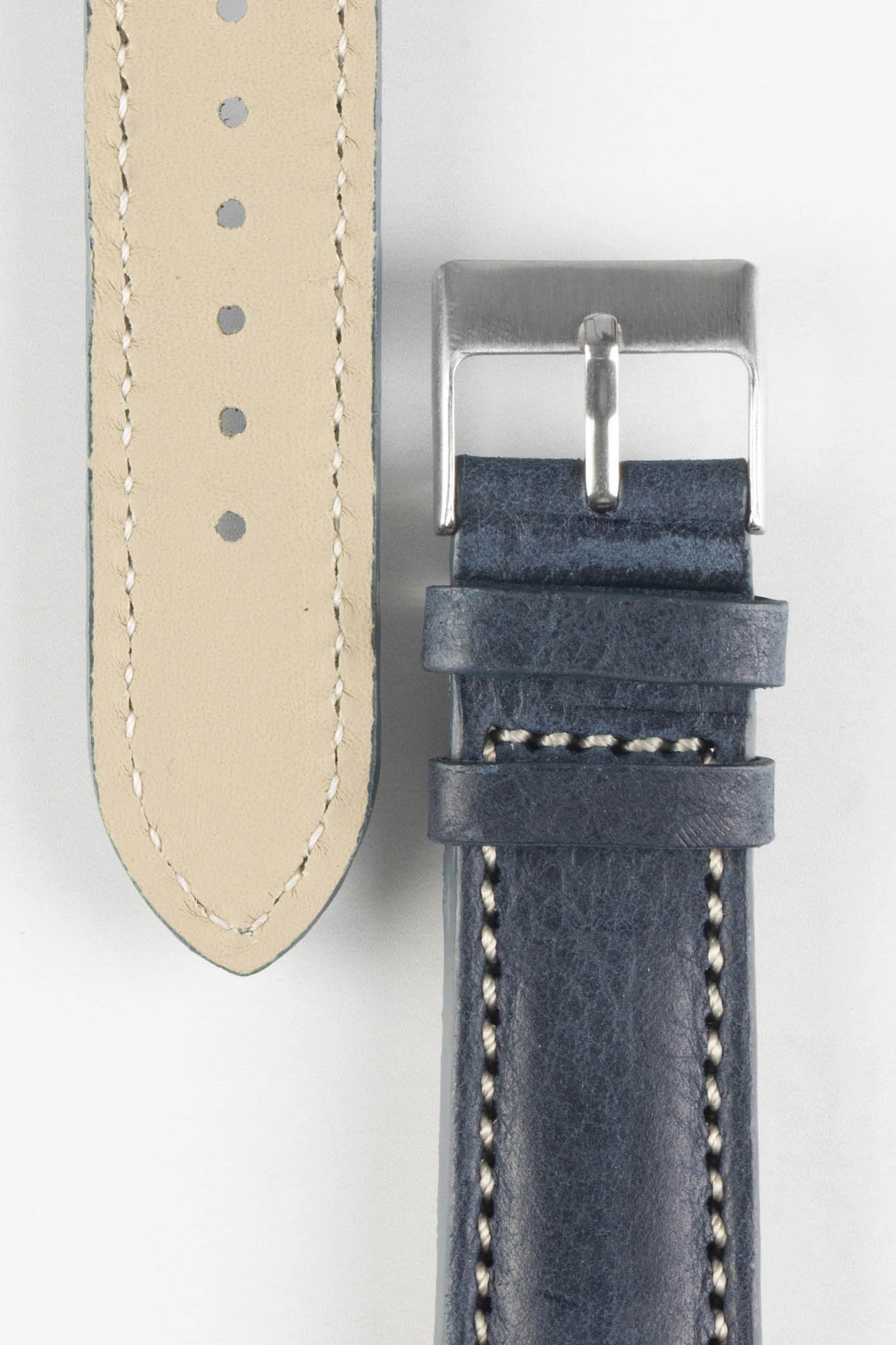 Pebro CADW DISTRESSED Padded Vintage Leather Watch Strap in DARK BLUE - Image 2
