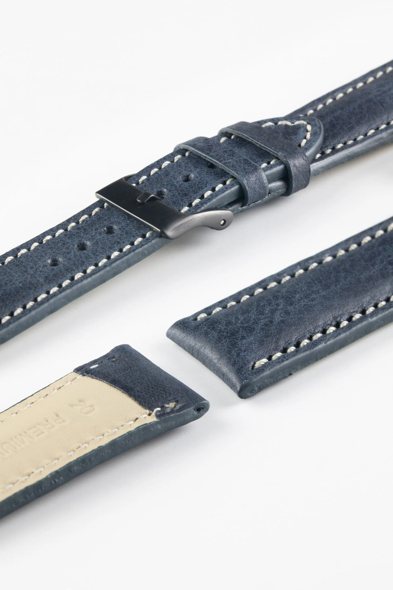 Pebro CADW DISTRESSED Padded Vintage Leather Watch Strap in DARK BLUE - Image 6