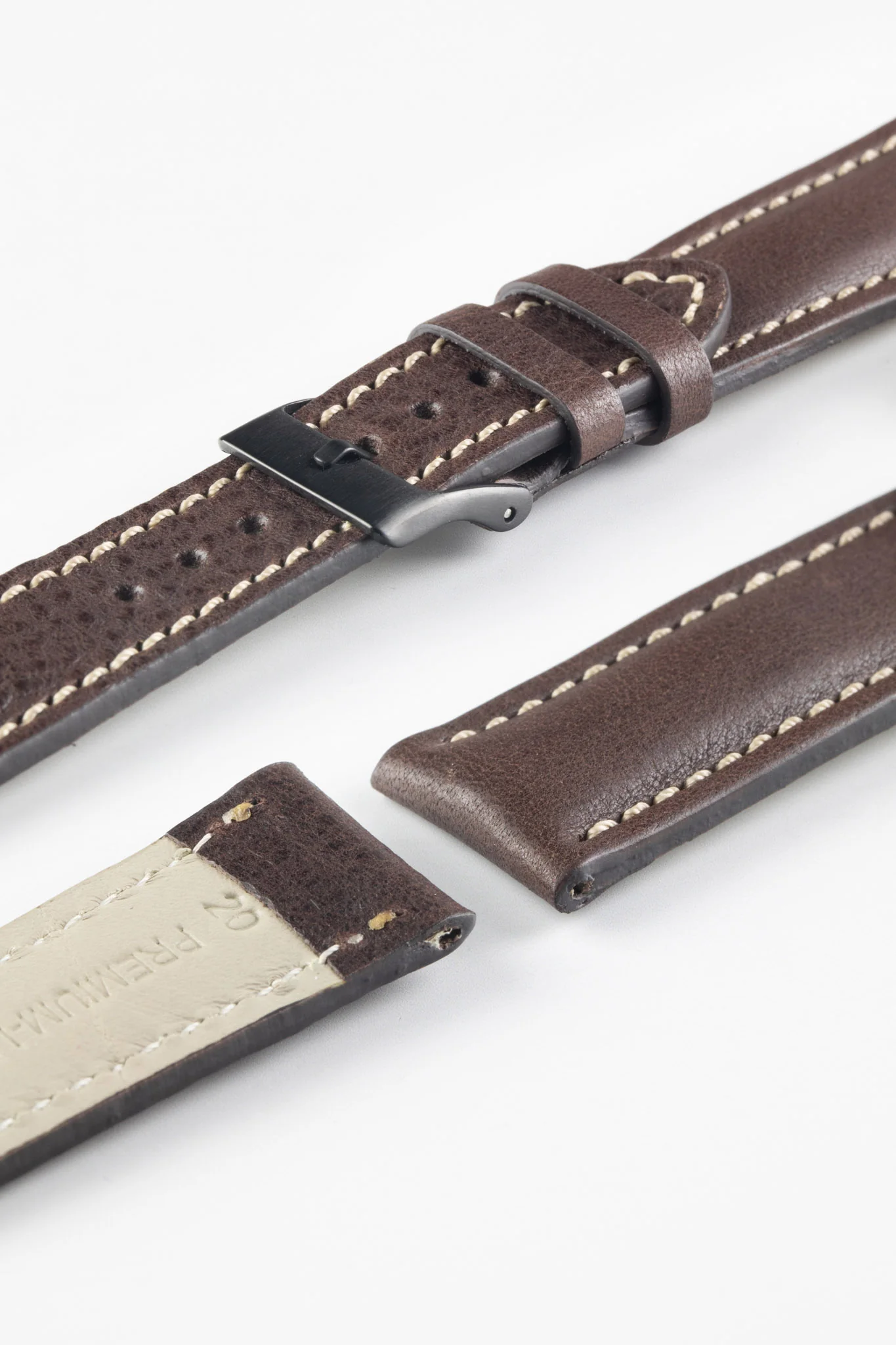 Pebro CADW DISTRESSED Padded Vintage Leather Watch Strap in DARK BROWN - Image 6