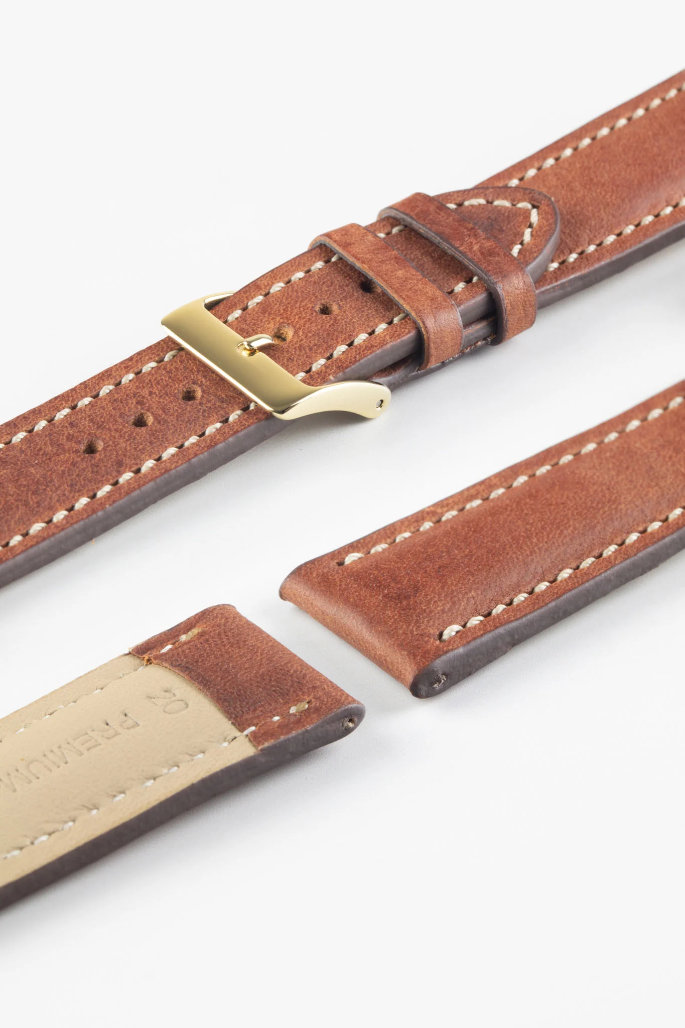 Pebro CADW DISTRESSED Padded Vintage Leather Watch Strap in GOLD BROWN - Image 5