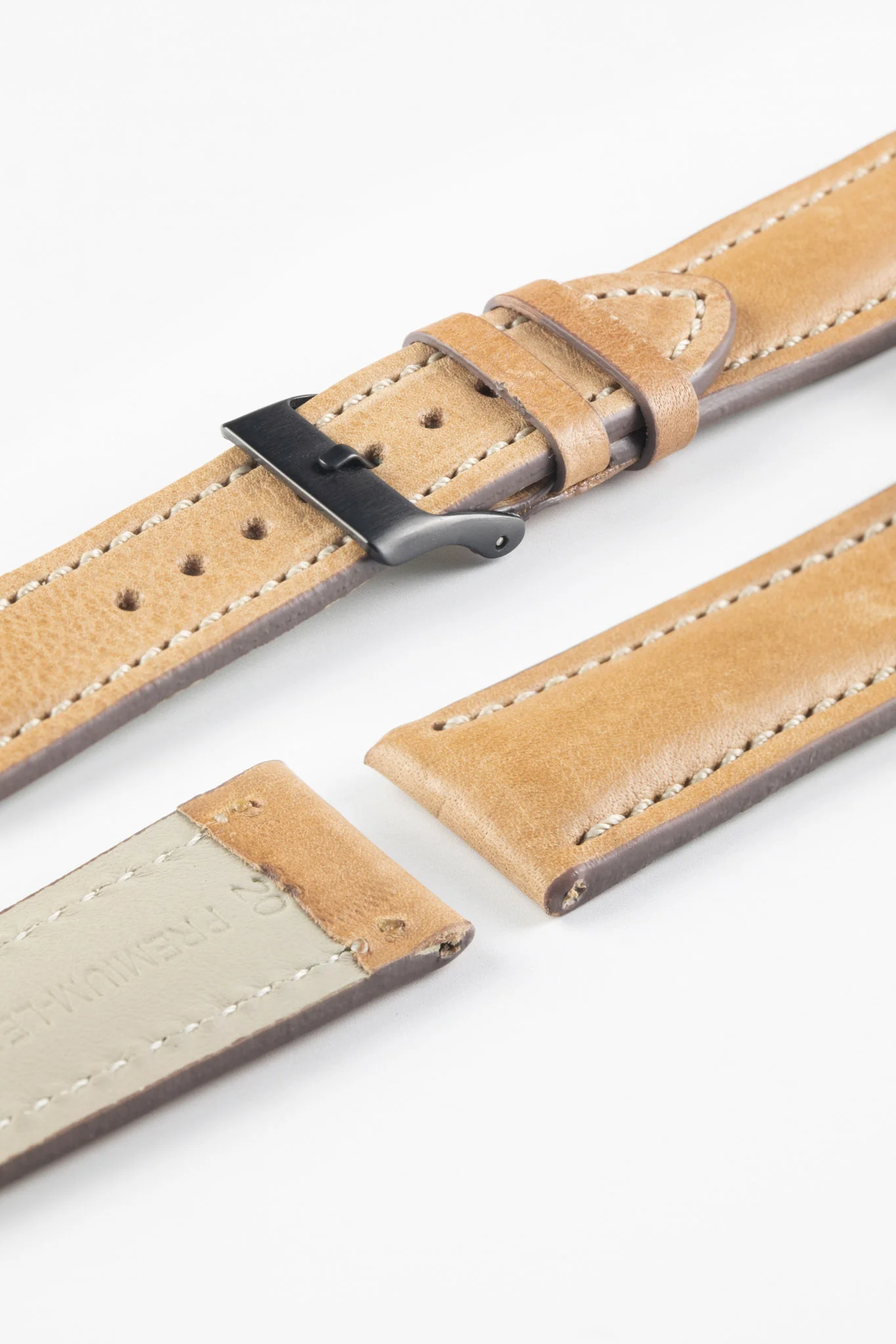Pebro CADW DISTRESSED Padded Vintage Leather Watch Strap in SAND - Image 6
