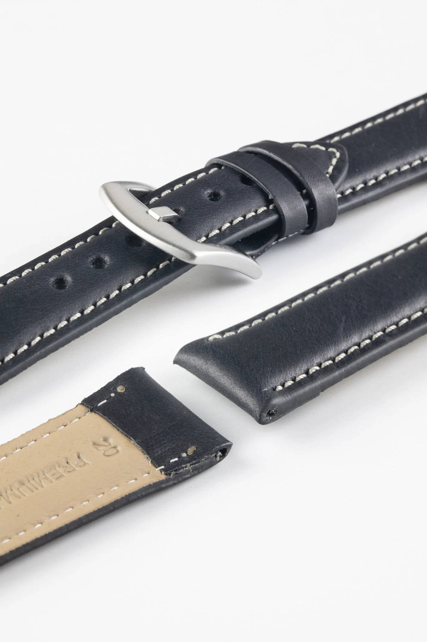 Pebro CADW Padded Vintage Leather Watch Strap in BLACK - Image 3