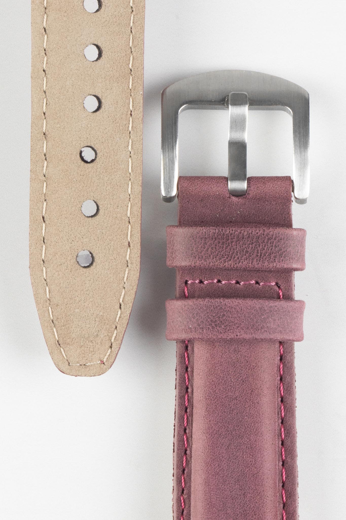 Pebro CADW Padded Vintage Leather Watch Strap in BURGUNDY - Image 2