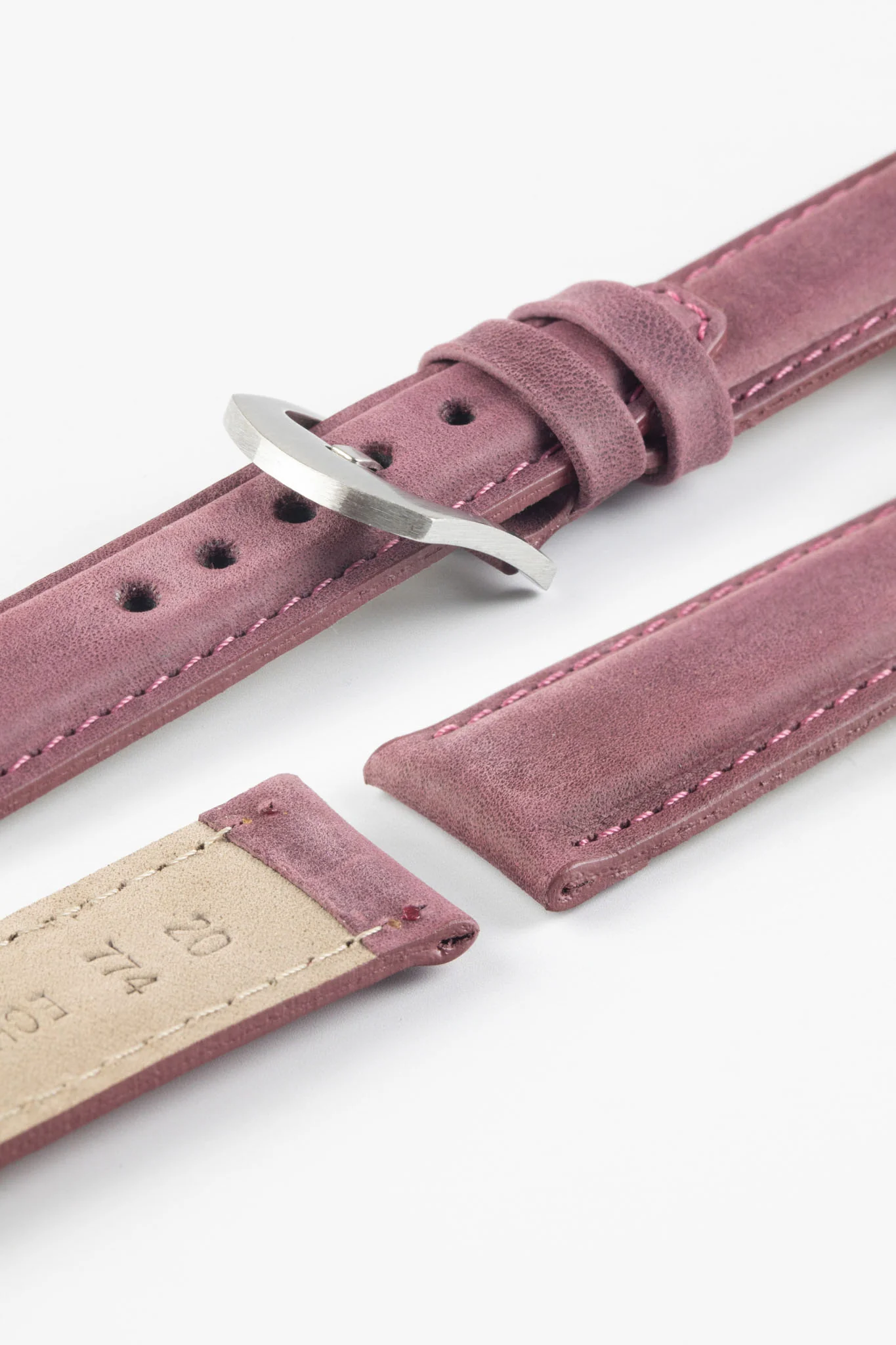 Pebro CADW Padded Vintage Leather Watch Strap in BURGUNDY - Image 4