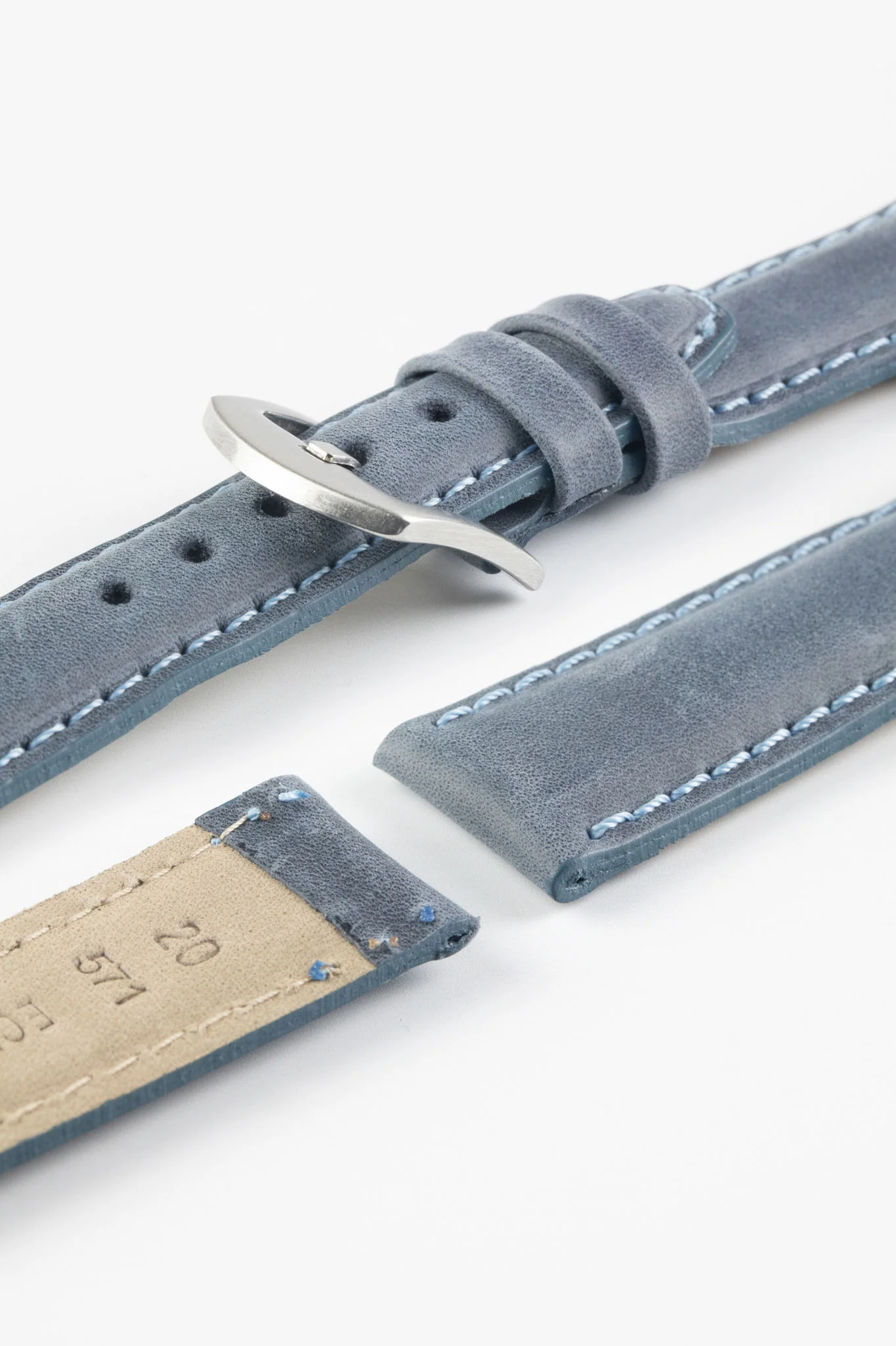 Pebro CADW Padded Vintage Leather Watch Strap in DENIM BLUE - Image 4