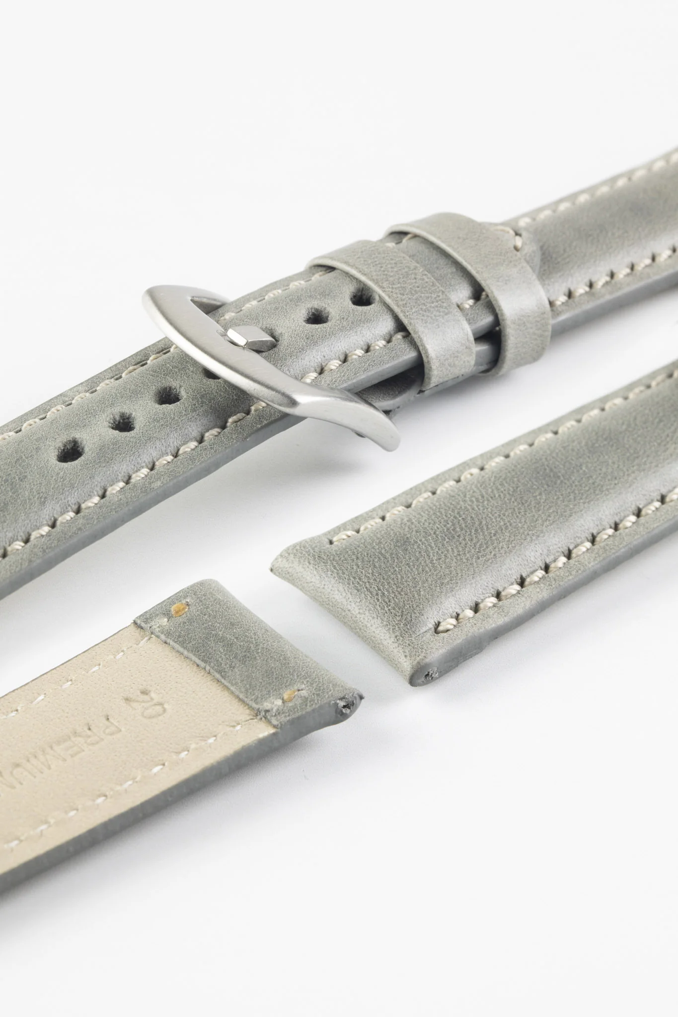 Pebro CADW Padded Vintage Leather Watch Strap in GREY - Image 4