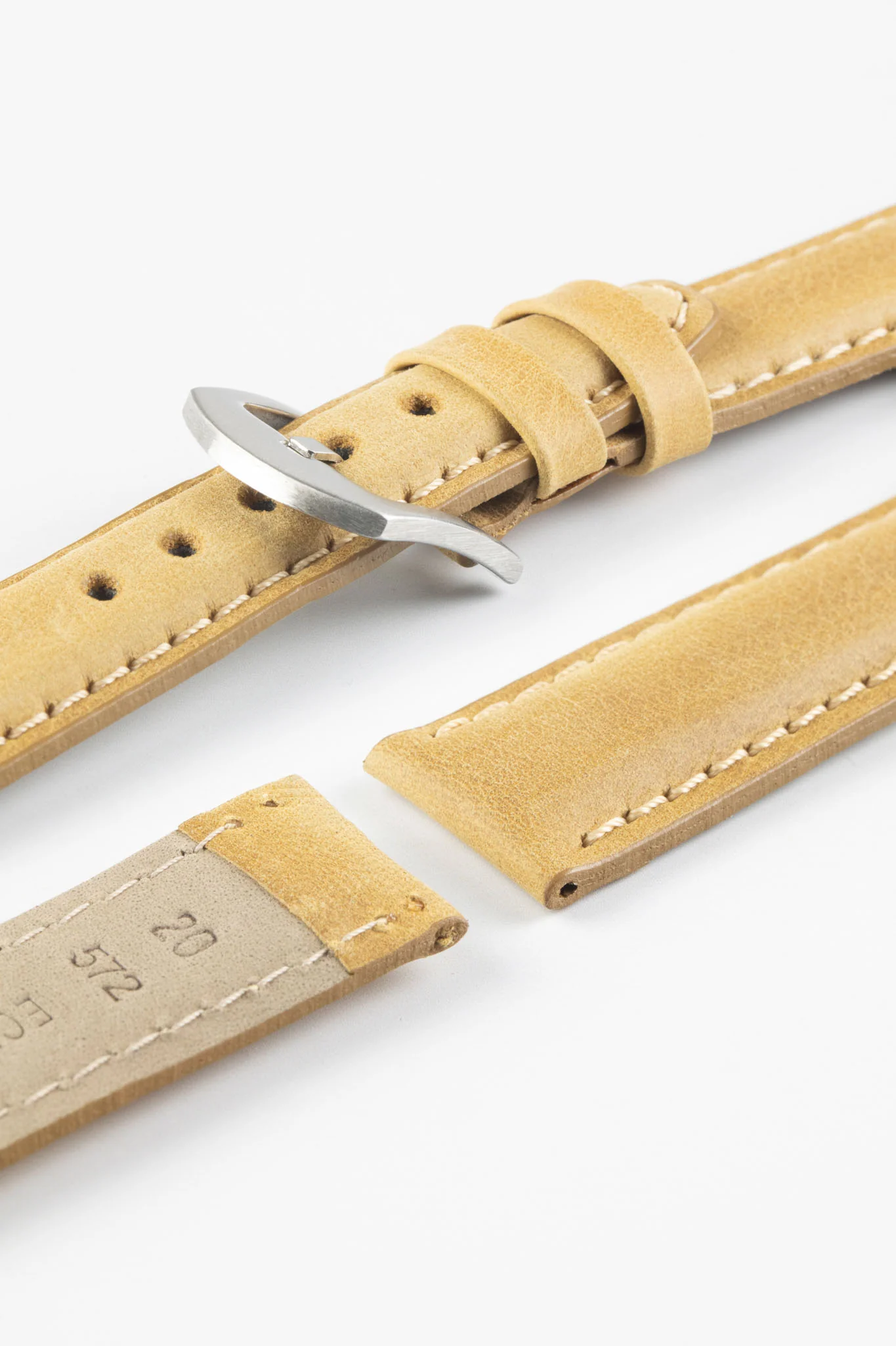 Pebro CADW Padded Vintage Leather Watch Strap in MUSTARD - Image 4