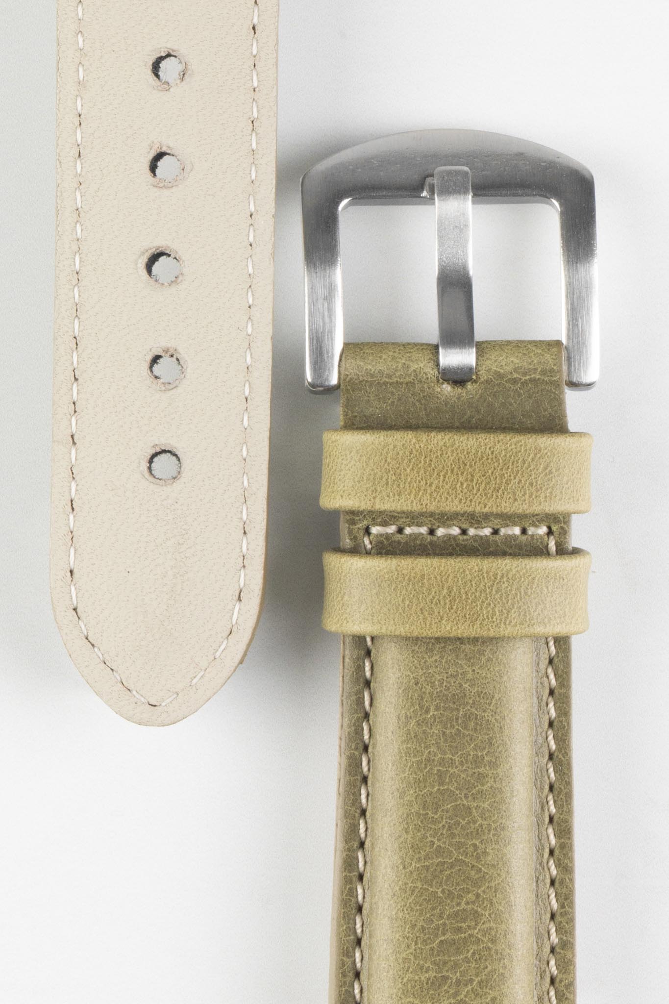 Pebro CADW Padded Vintage Leather Watch Strap in OLIVE GREEN - Image 2