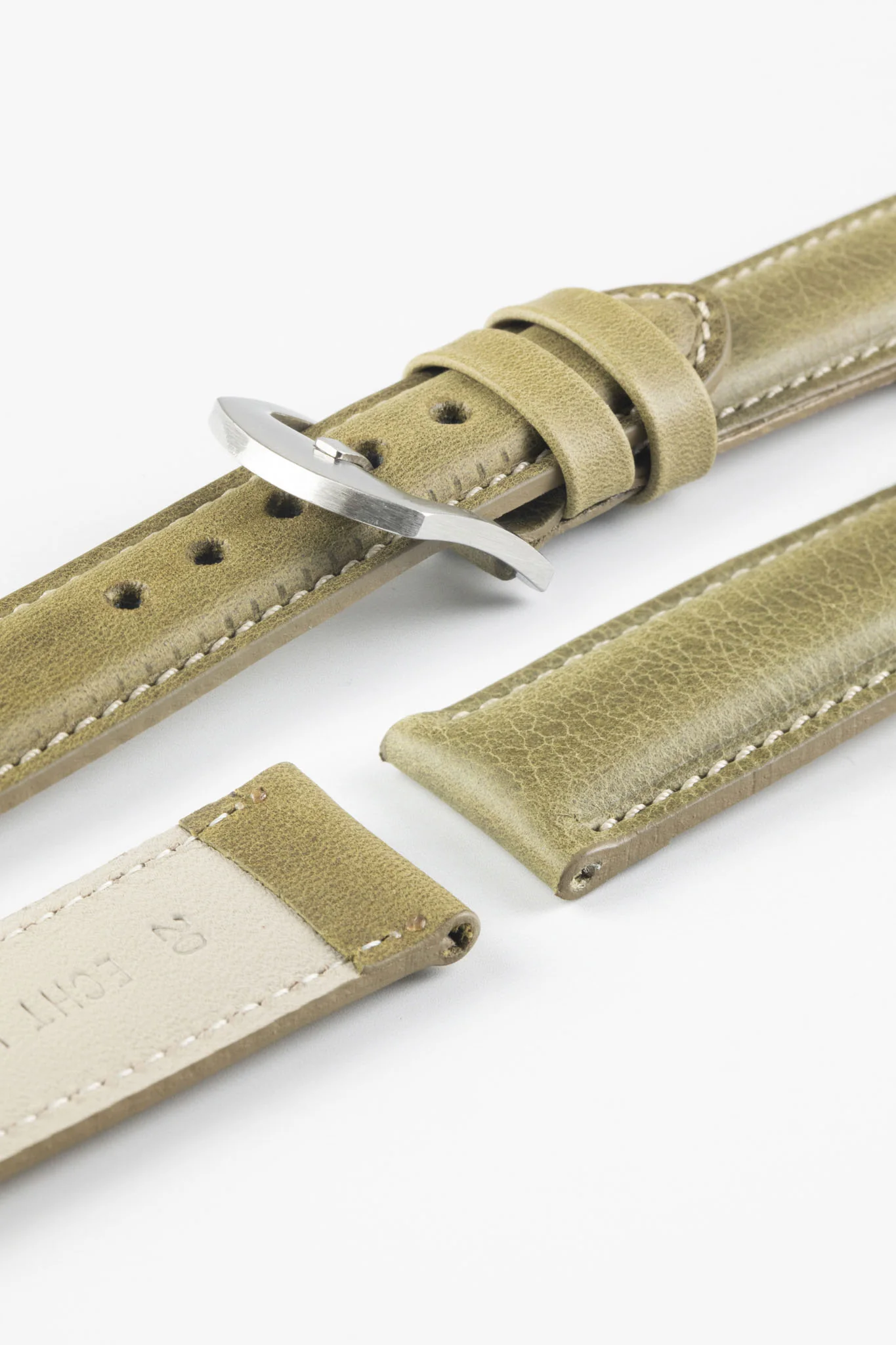 Pebro CADW Padded Vintage Leather Watch Strap in OLIVE GREEN - Image 4