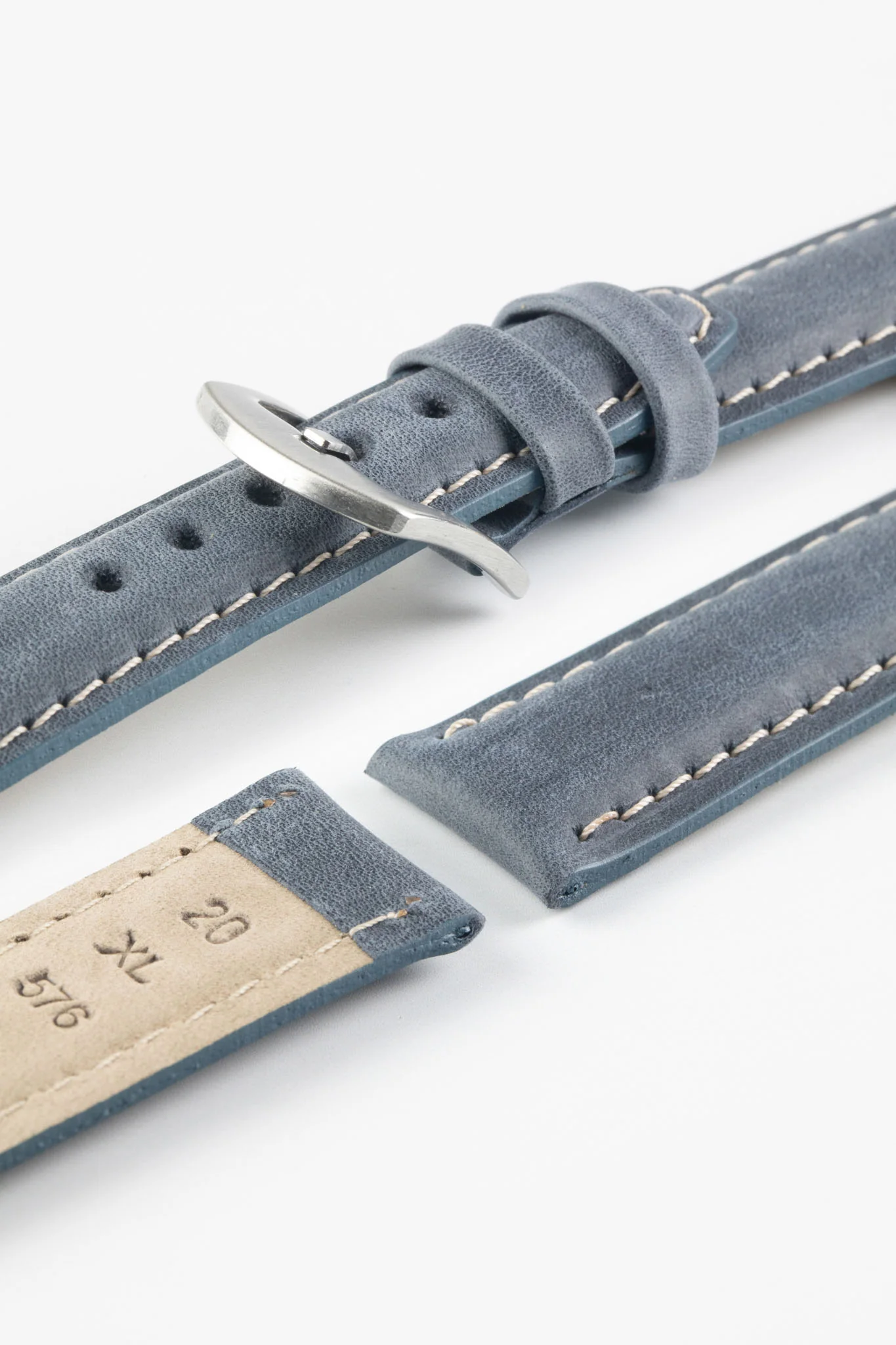 Pebro CADW XL Padded Vintage Leather Watch Strap in PALE BLUE - Image 4
