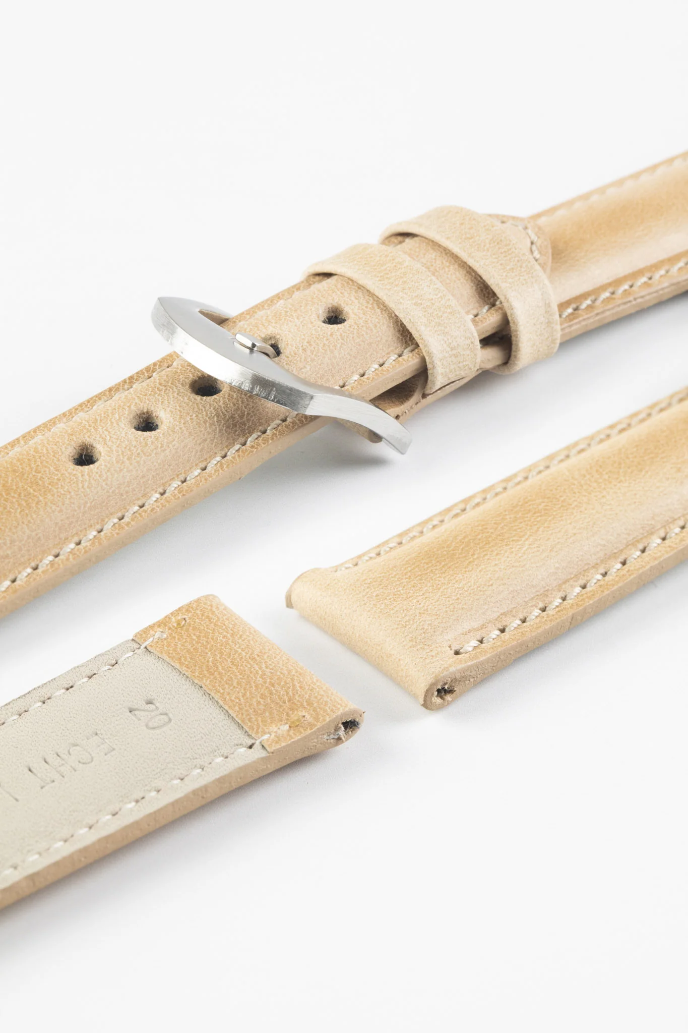 Pebro CADW Padded Vintage Leather Watch Strap in SAND - Image 4