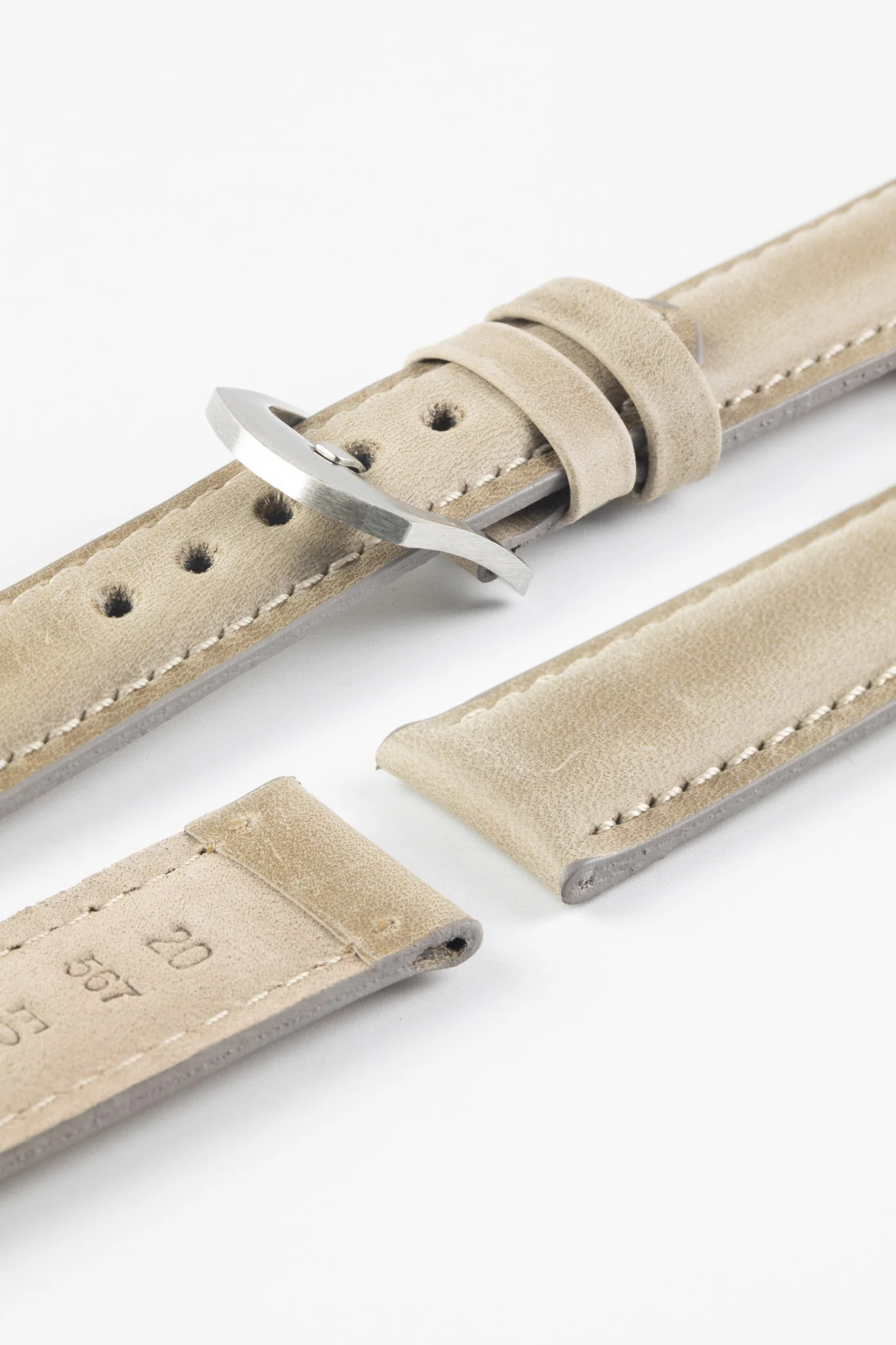 Pebro CADW Padded Vintage Leather Watch Strap in TAUPE - Image 4