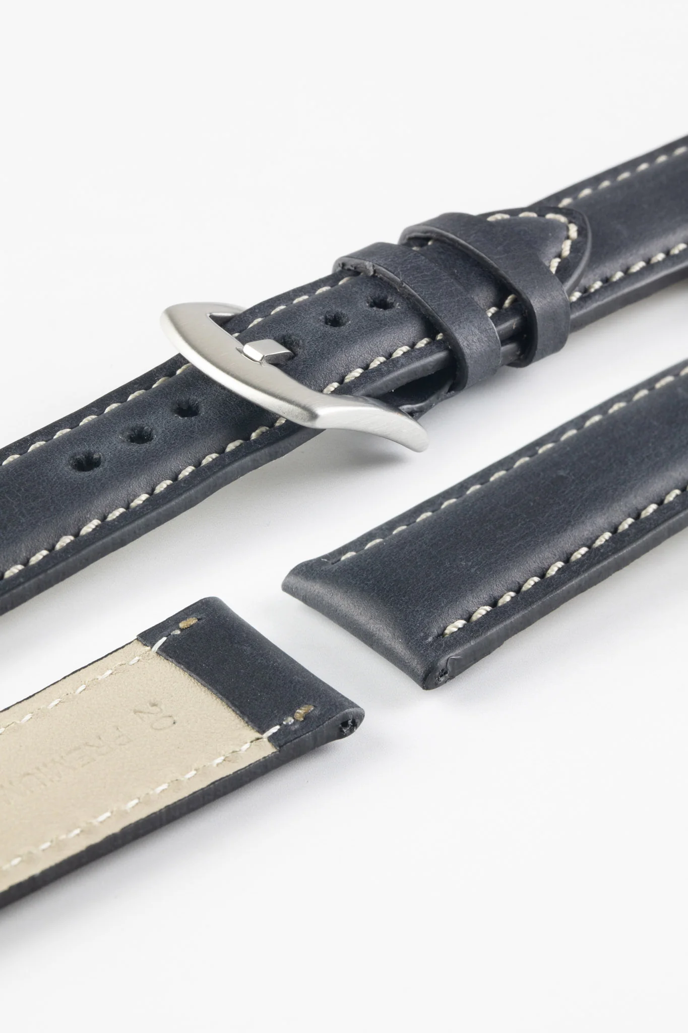 Pebro CADW XL Padded Vintage Leather Watch Strap in BLACK - Image 5