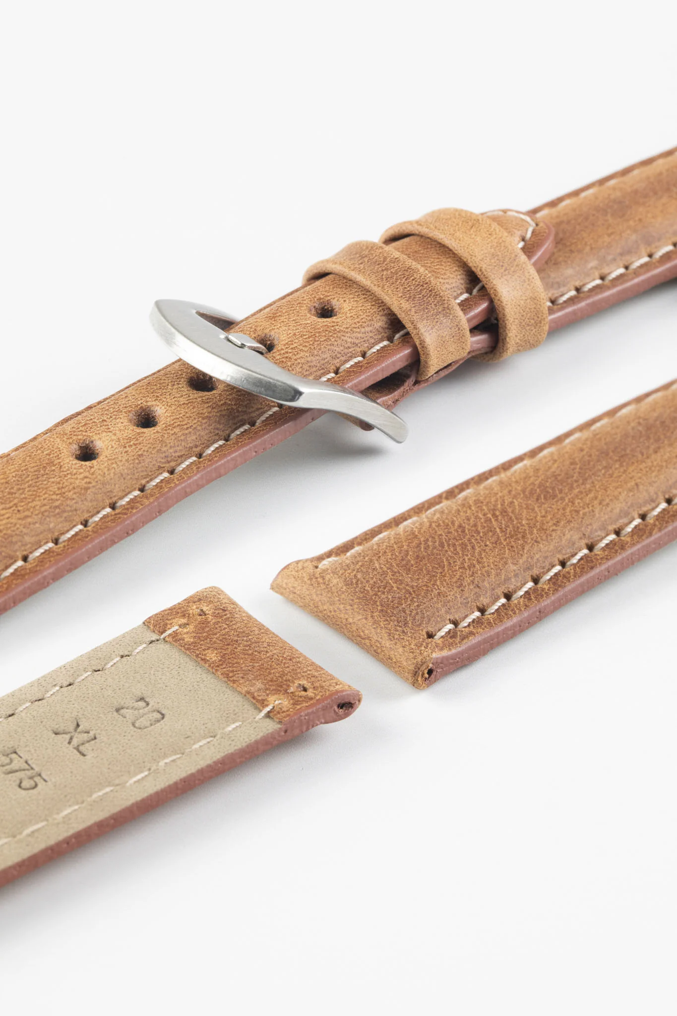 Pebro CADW XL Padded Vintage Leather Watch Strap in GOLD BROWN - Image 5
