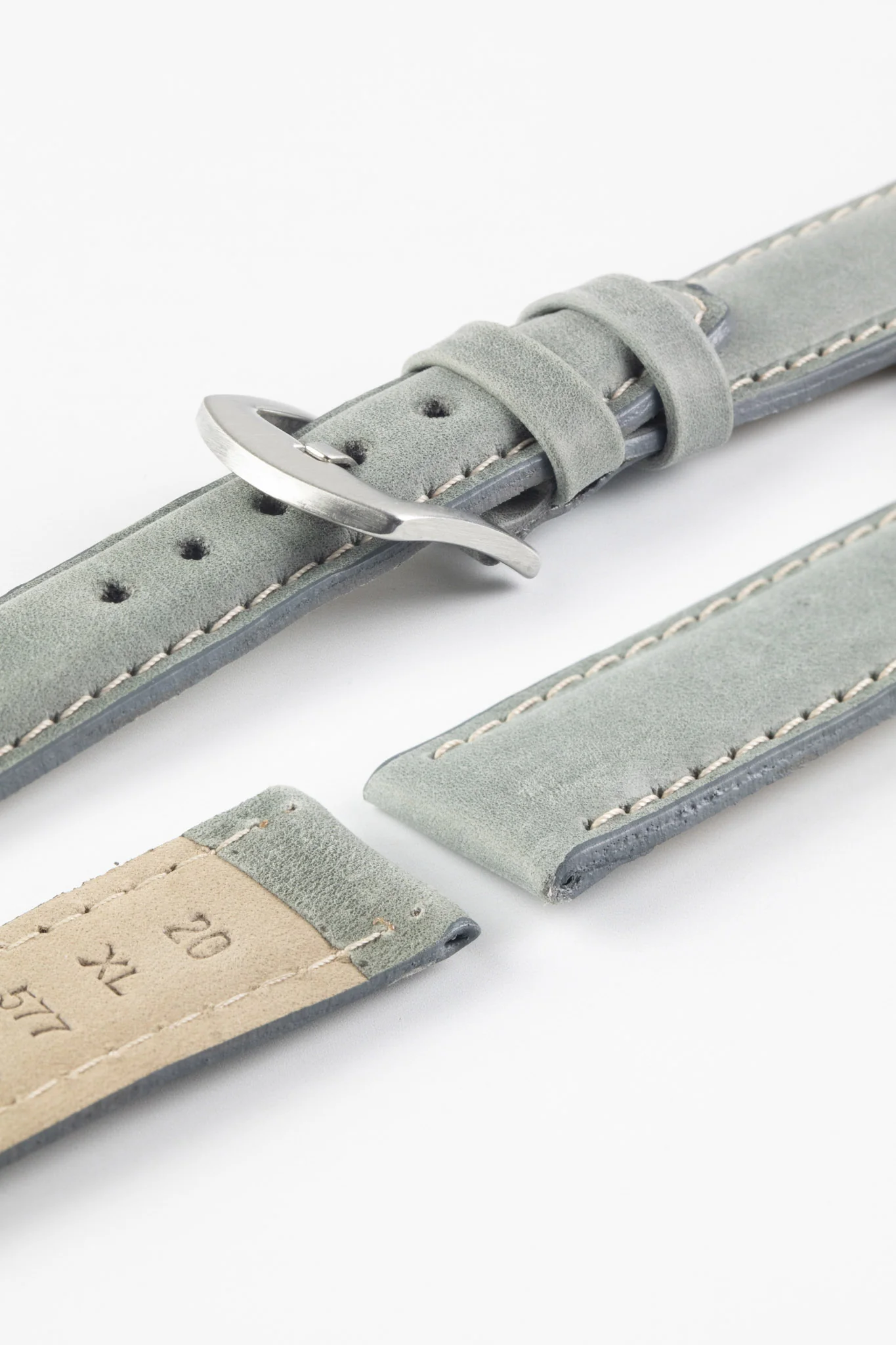 Pebro CADW XL Padded Vintage Leather Watch Strap in GREY - Image 5