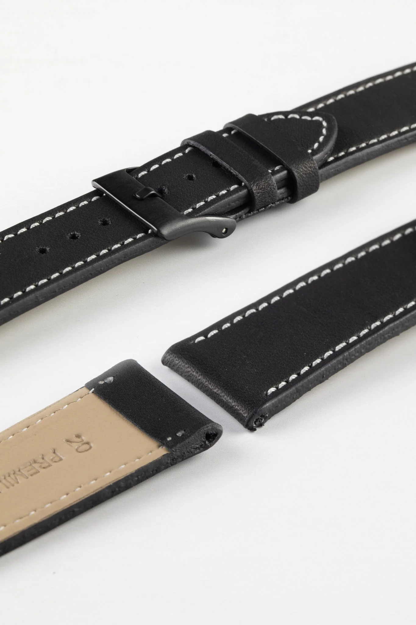 Pebro CLASSIC Unpadded Calfskin Leather Watch Strap in BLACK - Image 10