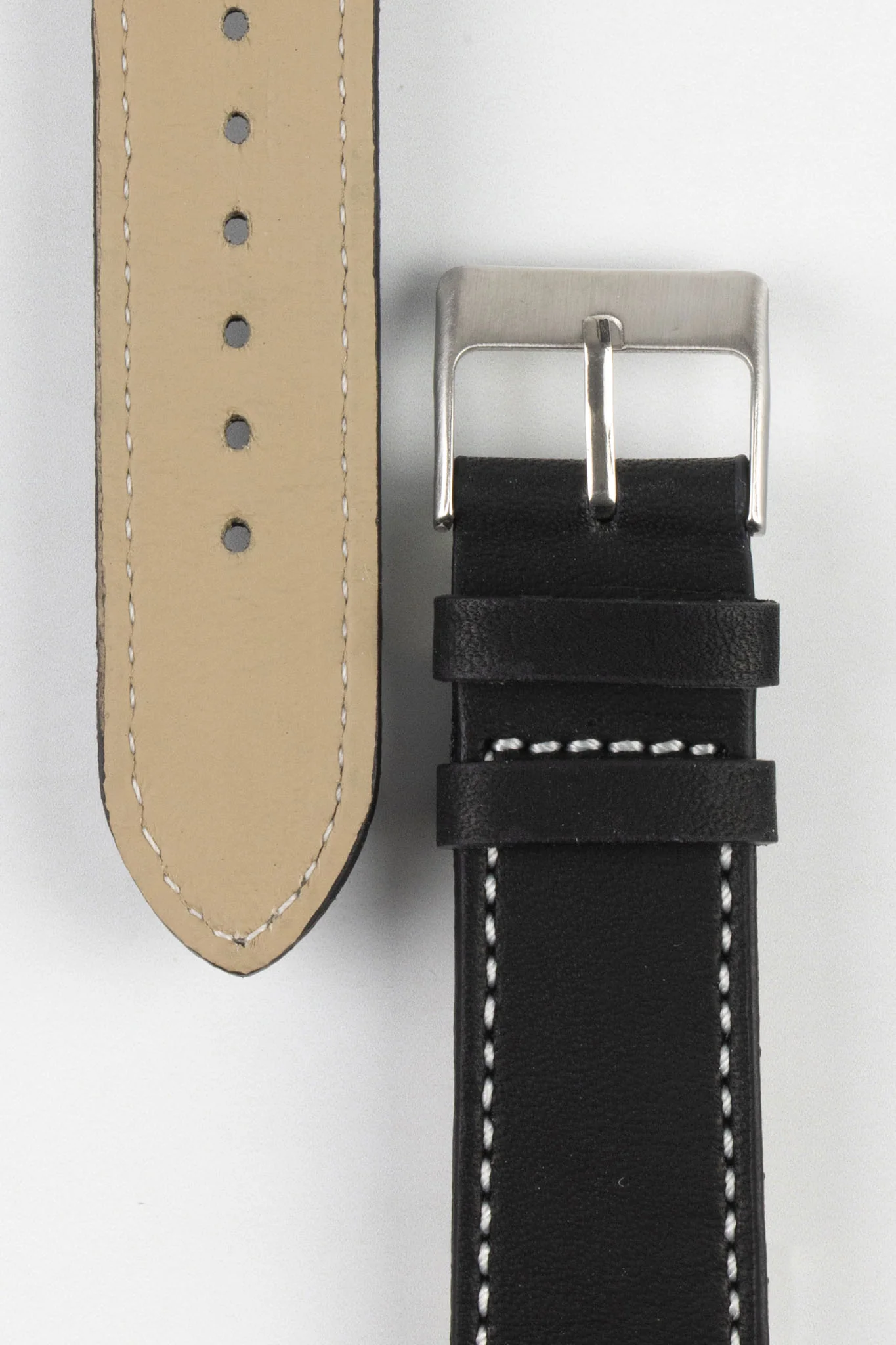 Pebro CLASSIC Unpadded Calfskin Leather Watch Strap in BLACK - Image 4