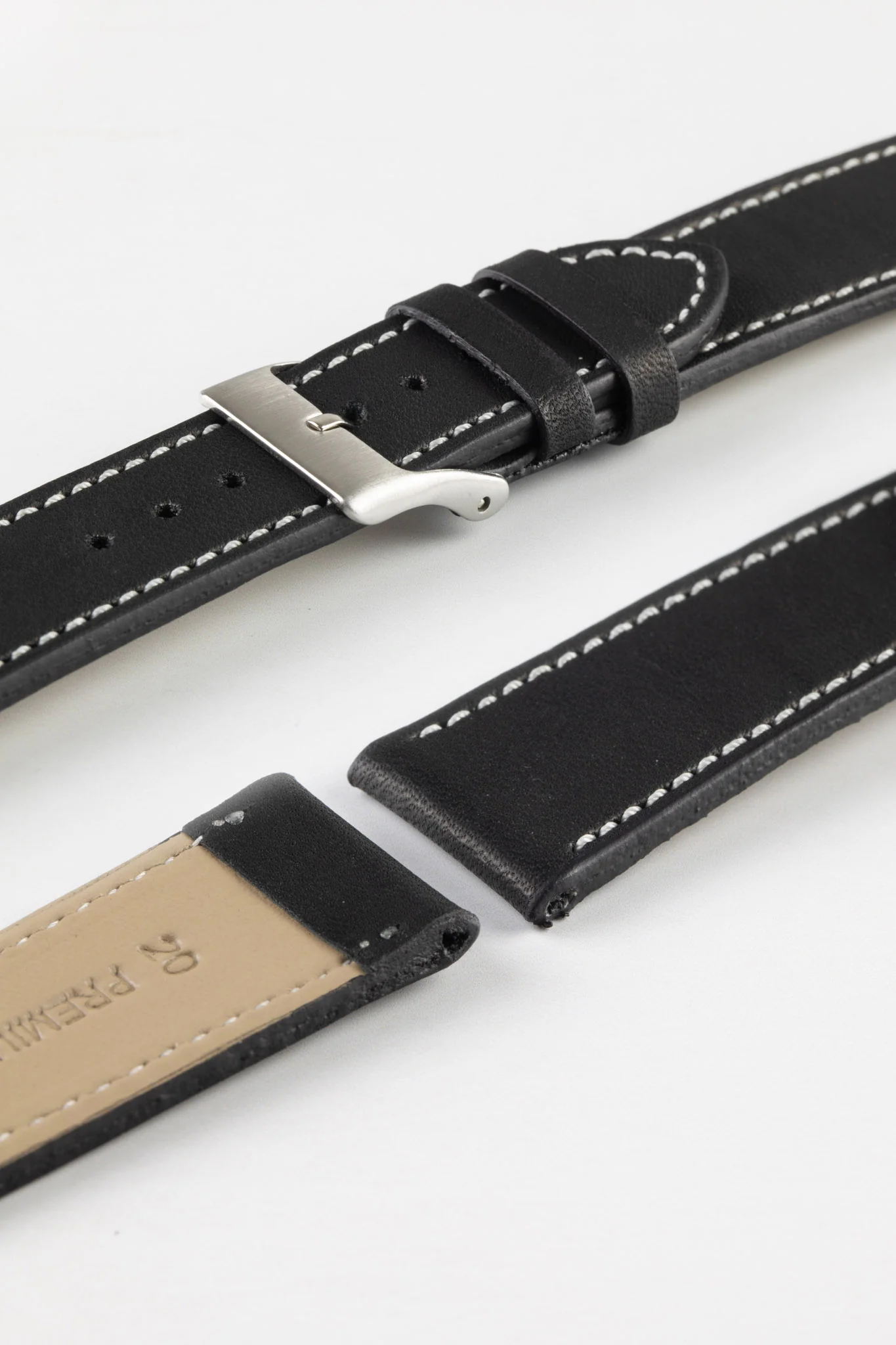 Pebro CLASSIC Unpadded Calfskin Leather Watch Strap in BLACK - Image 8