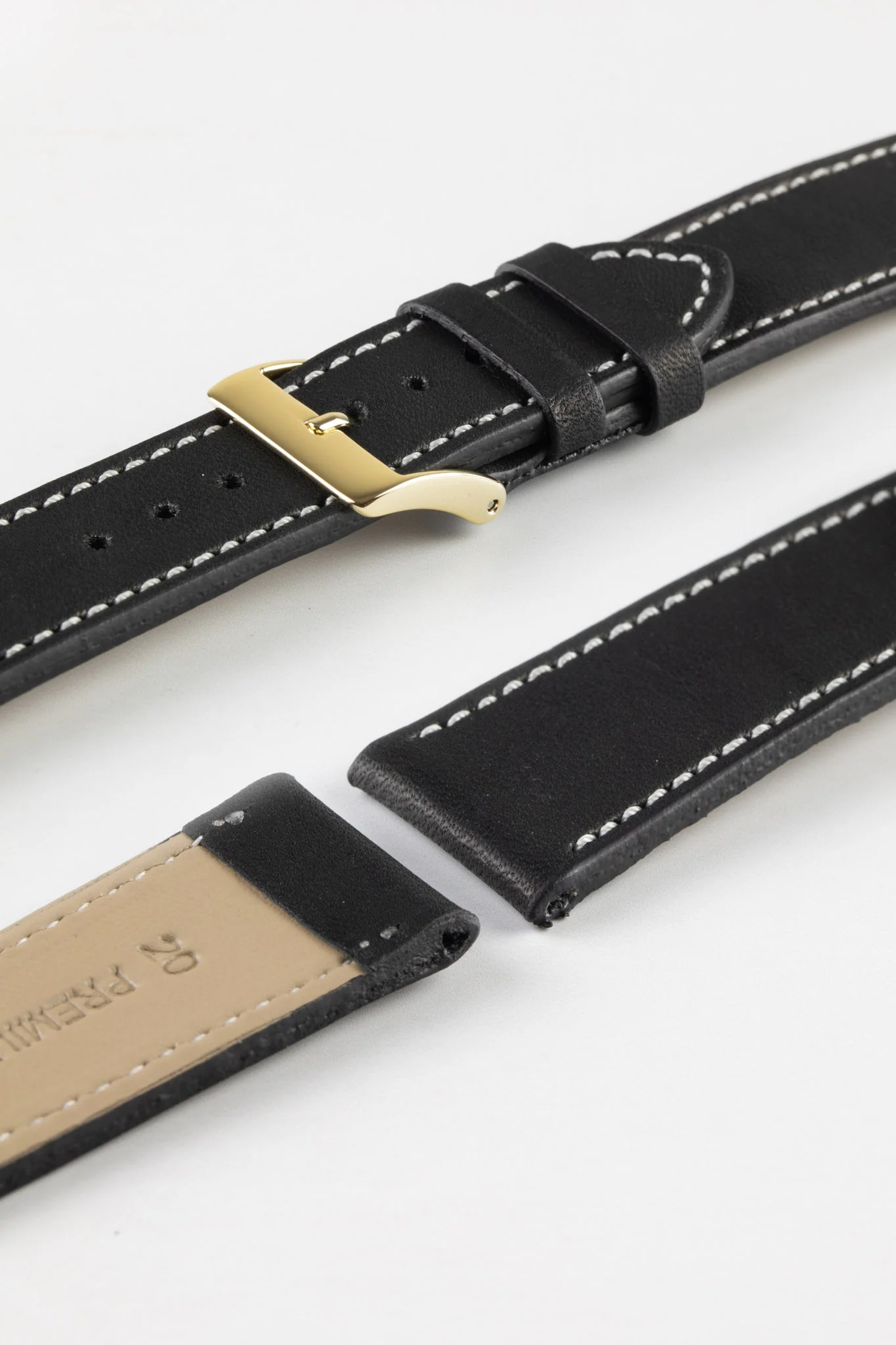 Pebro CLASSIC Unpadded Calfskin Leather Watch Strap in BLACK - Image 9