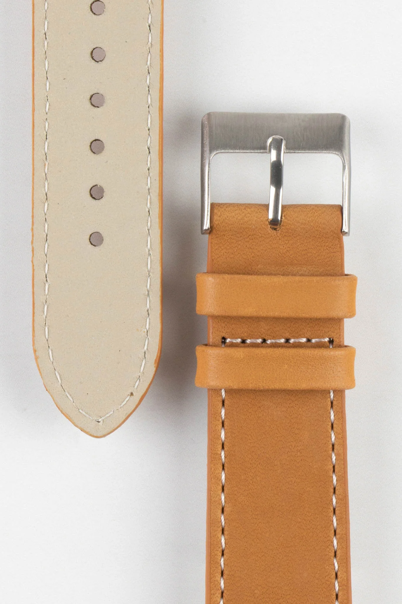 Pebro CLASSIC Unpadded Calfskin Leather Watch Strap in COGNAC - Image 3